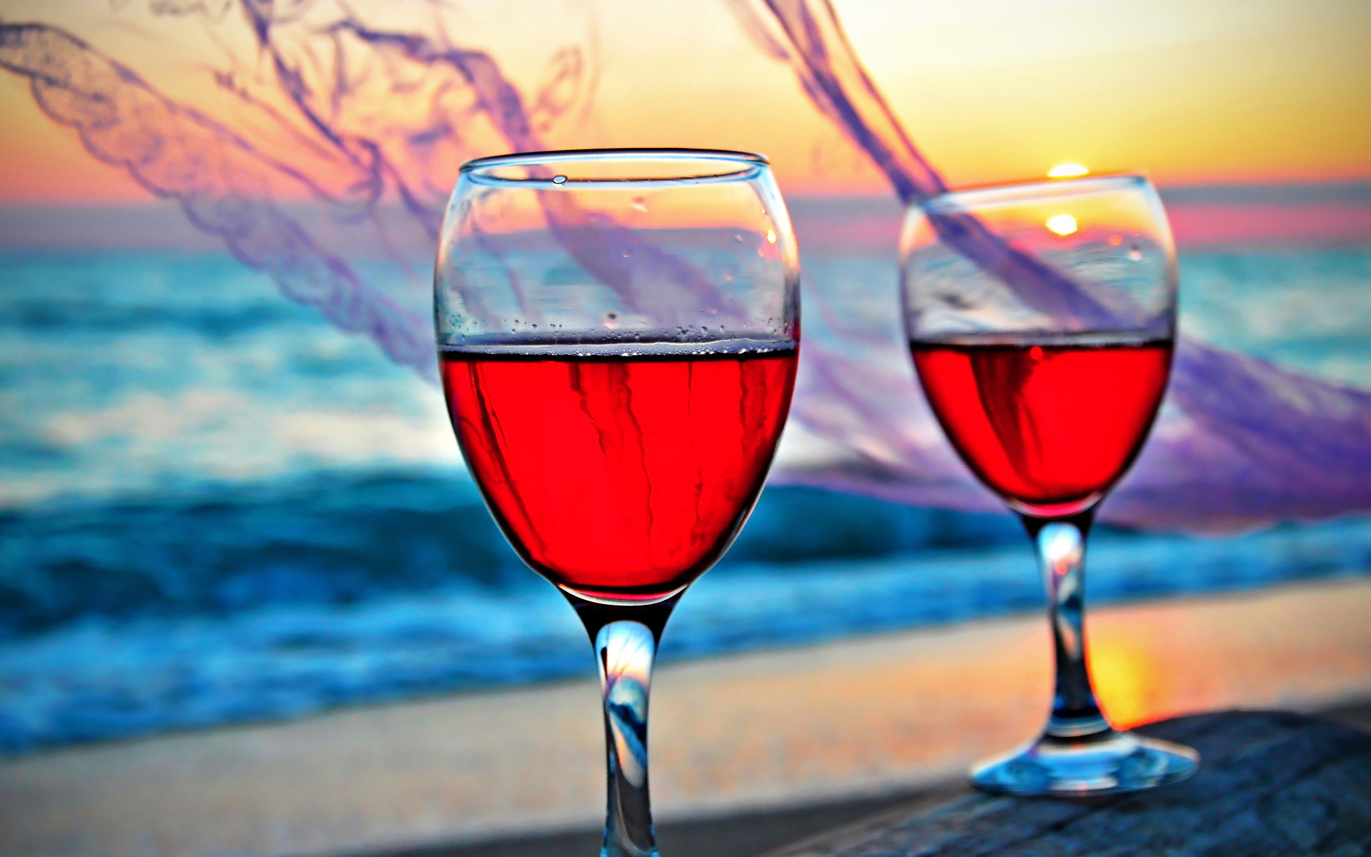 Download mobile wallpaper Sunset, Food, Ocean, Relax, Wine for free.