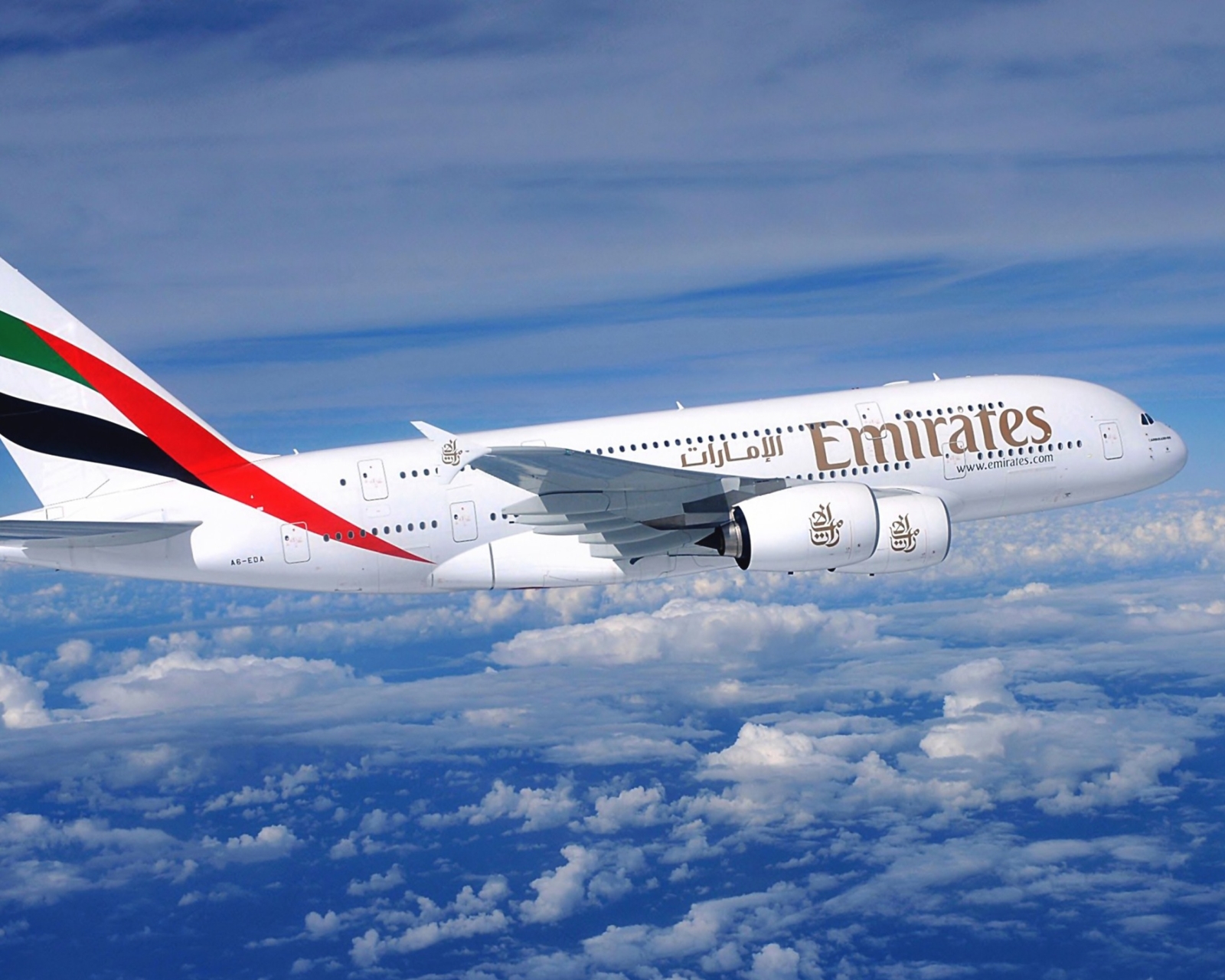 Download mobile wallpaper Airplane, Cloud, Aircraft, Emirates, Vehicles, Airbus A380 for free.