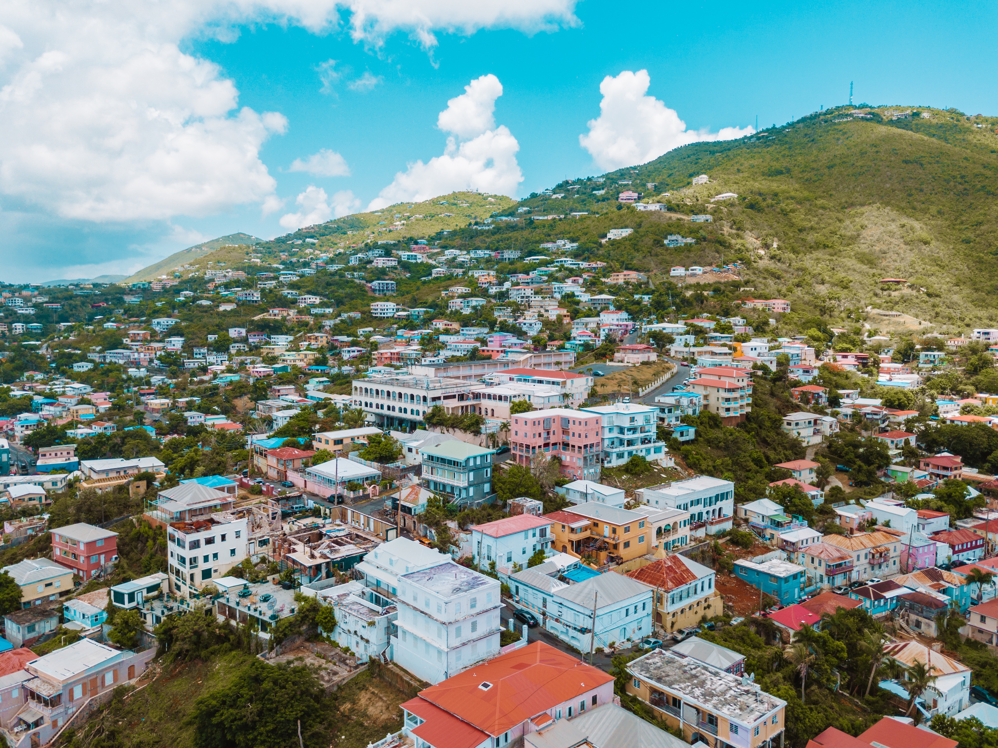sky, virgin islands, cities, houses, usa, mountain, united states, elevation, charlotte amalie download HD wallpaper
