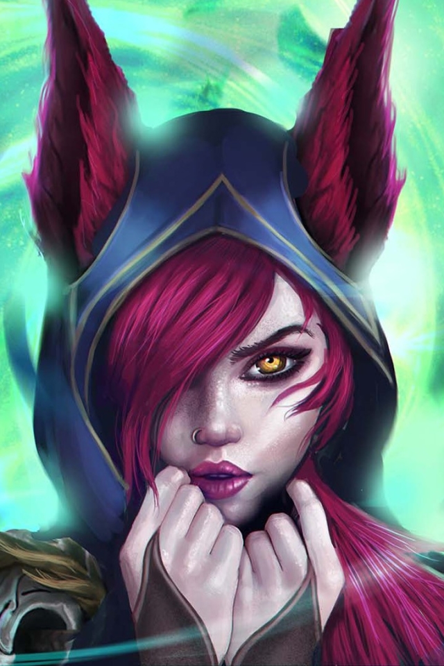 Download mobile wallpaper League Of Legends, Face, Yellow Eyes, Video Game, Lipstick, Purple Hair, Animal Ears, Xayah (League Of Legends) for free.