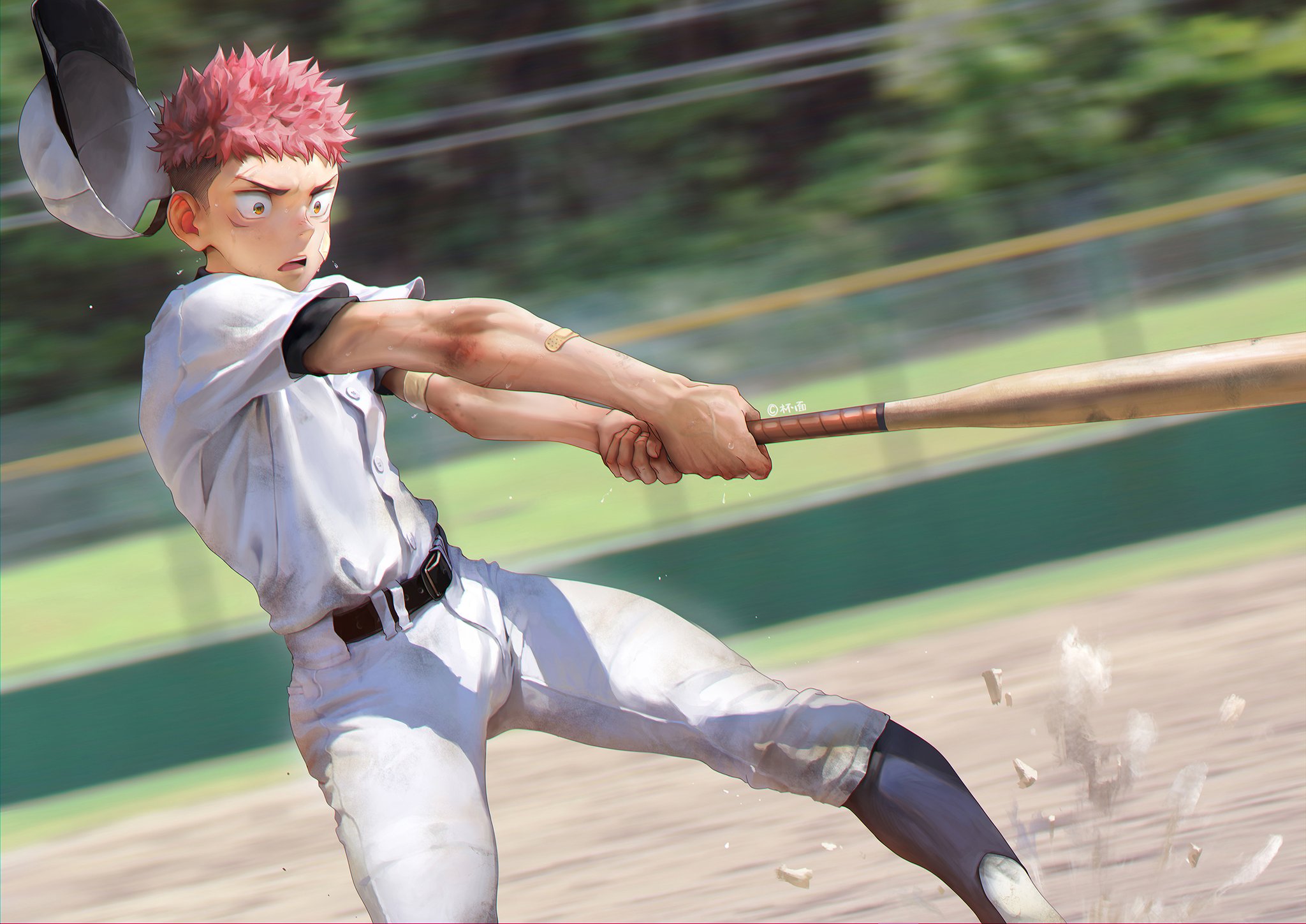 Free download wallpaper Anime, Baseball, Pink Hair, Baseball Bat, Yuji Itadori, Jujutsu Kaisen on your PC desktop