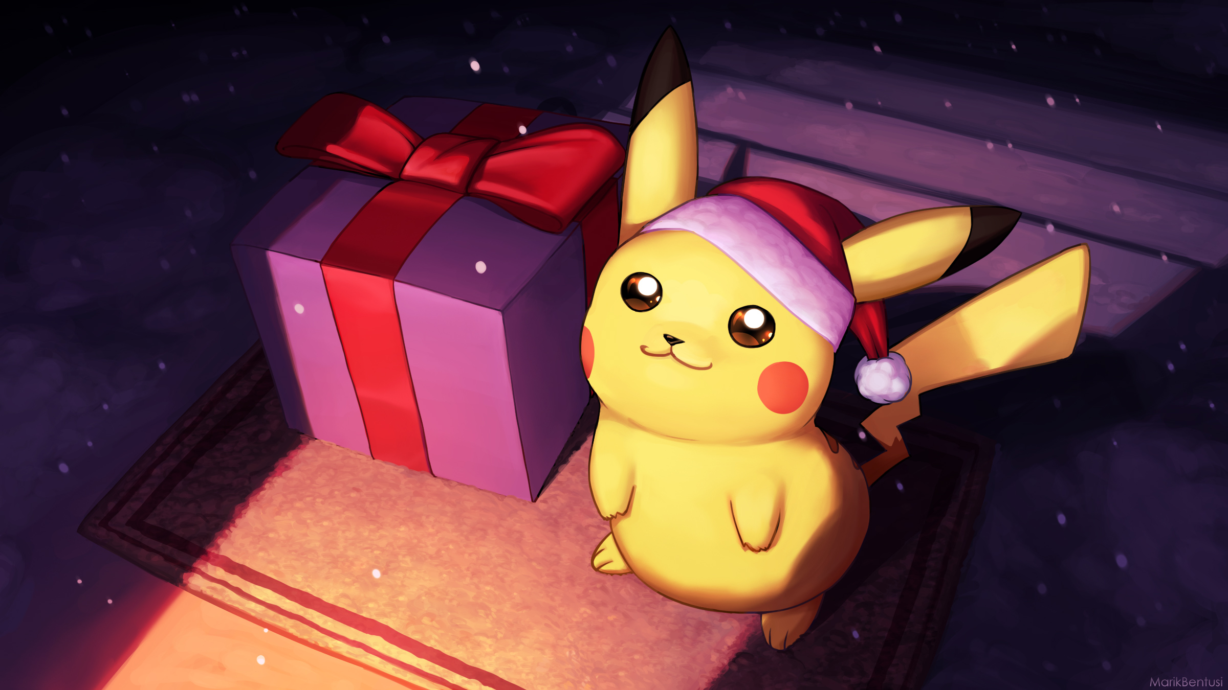 Descarga gratuita de fondo de pantalla para móvil de Navidad, Pokémon, Animado, Pikachu, Sombrero De Santa.