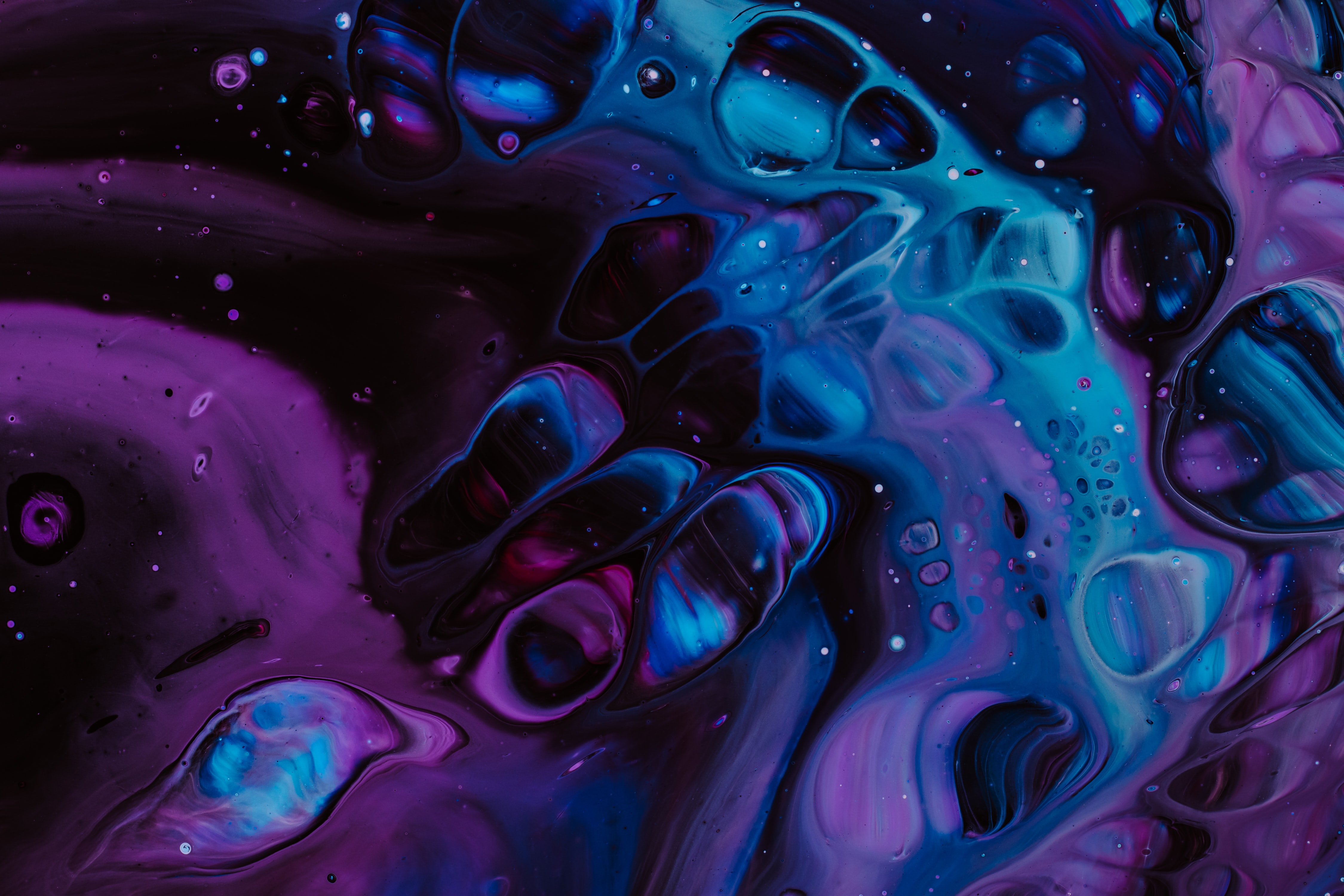 fluid art, abstract, violet, blue, divorces, paint, liquid, stains, spots, purple 4K for PC