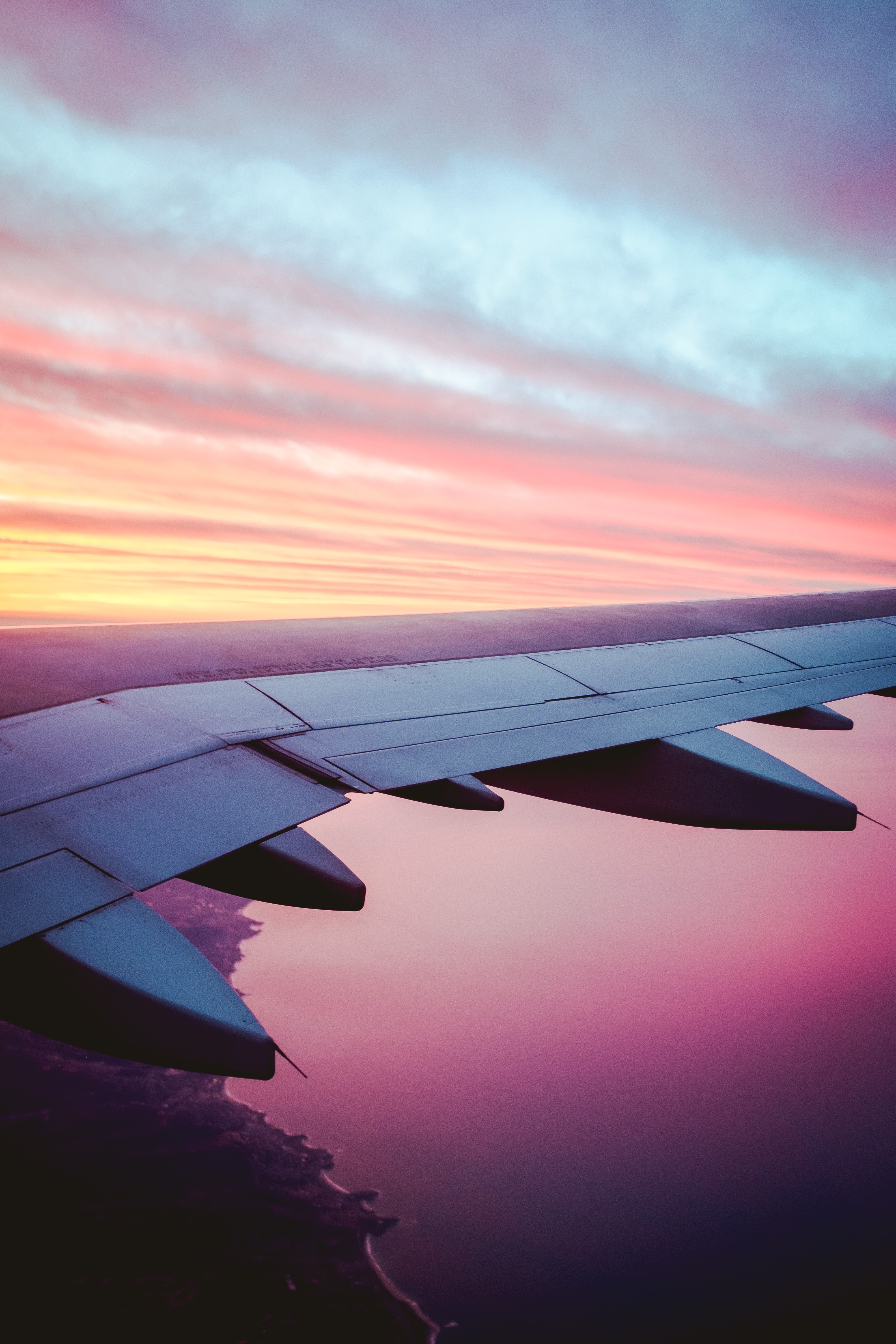 wing, miscellanea, sky, twilight, miscellaneous, dusk, plane, airplane, view for android