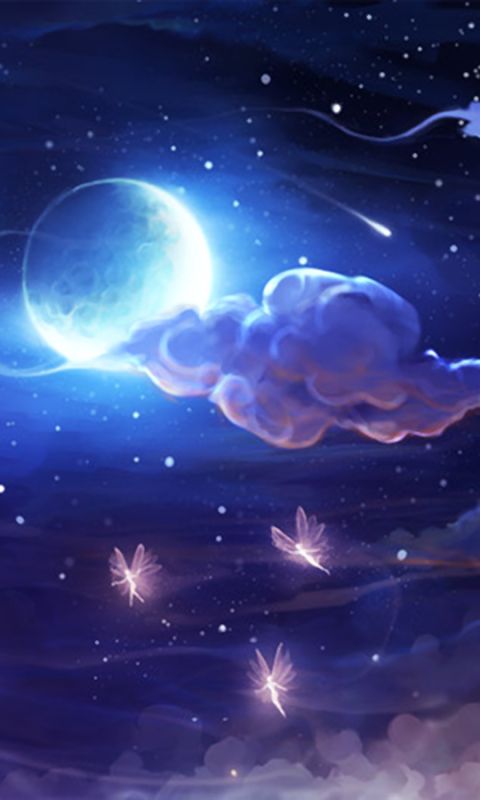 Download mobile wallpaper Fantasy, Sky, Night, Moon, Cloud, Fairy for free.