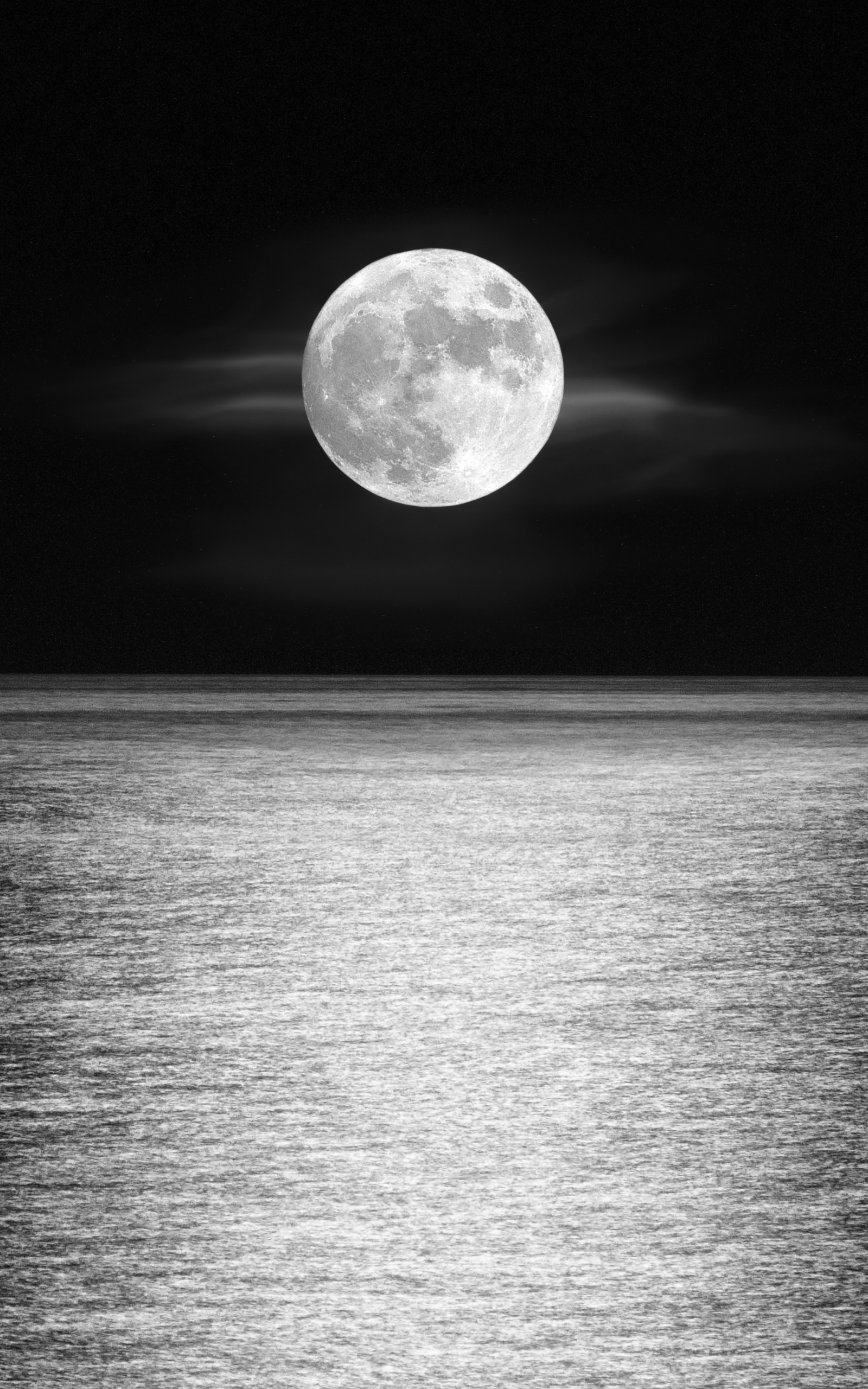 Скачать картинку Луна, Горизонт, Чёрно Белое, Черно Белый, Лунный Свет, Земля/природа в телефон бесплатно.