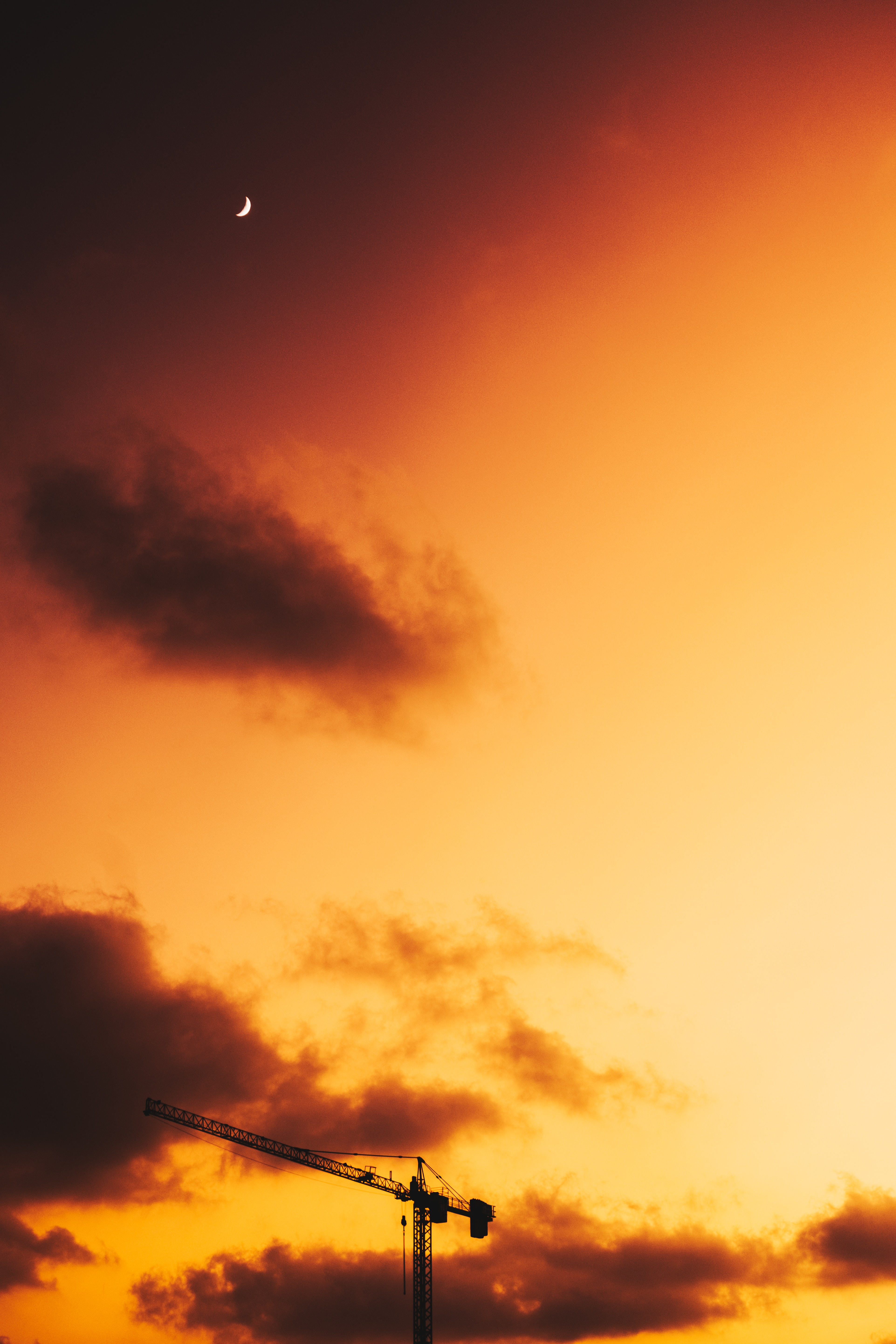 Download mobile wallpaper Twilight, Clouds, Sky, Dusk, Sunset, Moon, Nature for free.