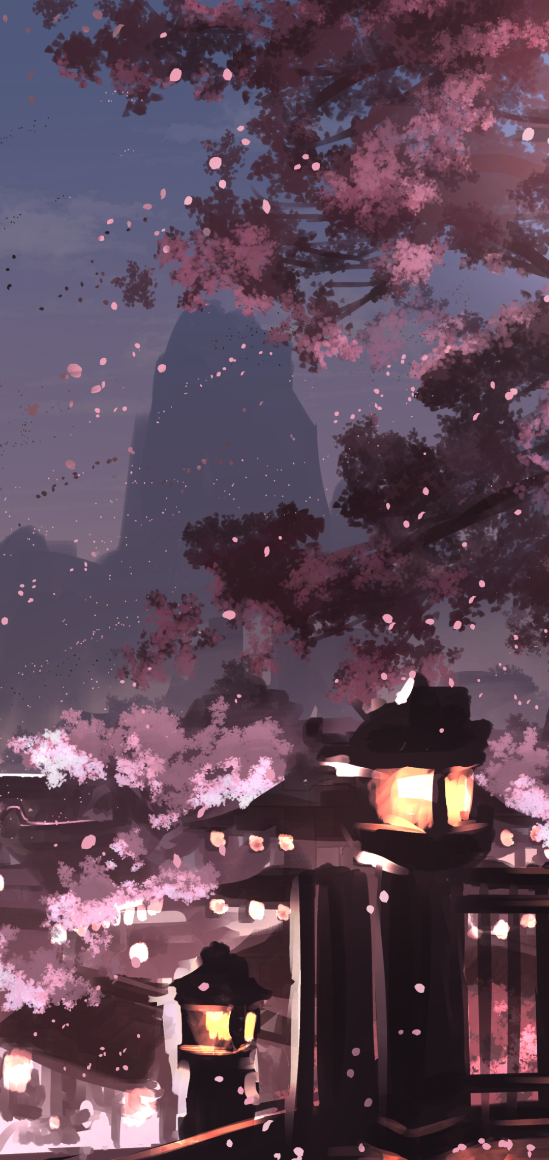 無料モバイル壁紙桜の花, アニメ, オリジナル, 灯籠をダウンロードします。
