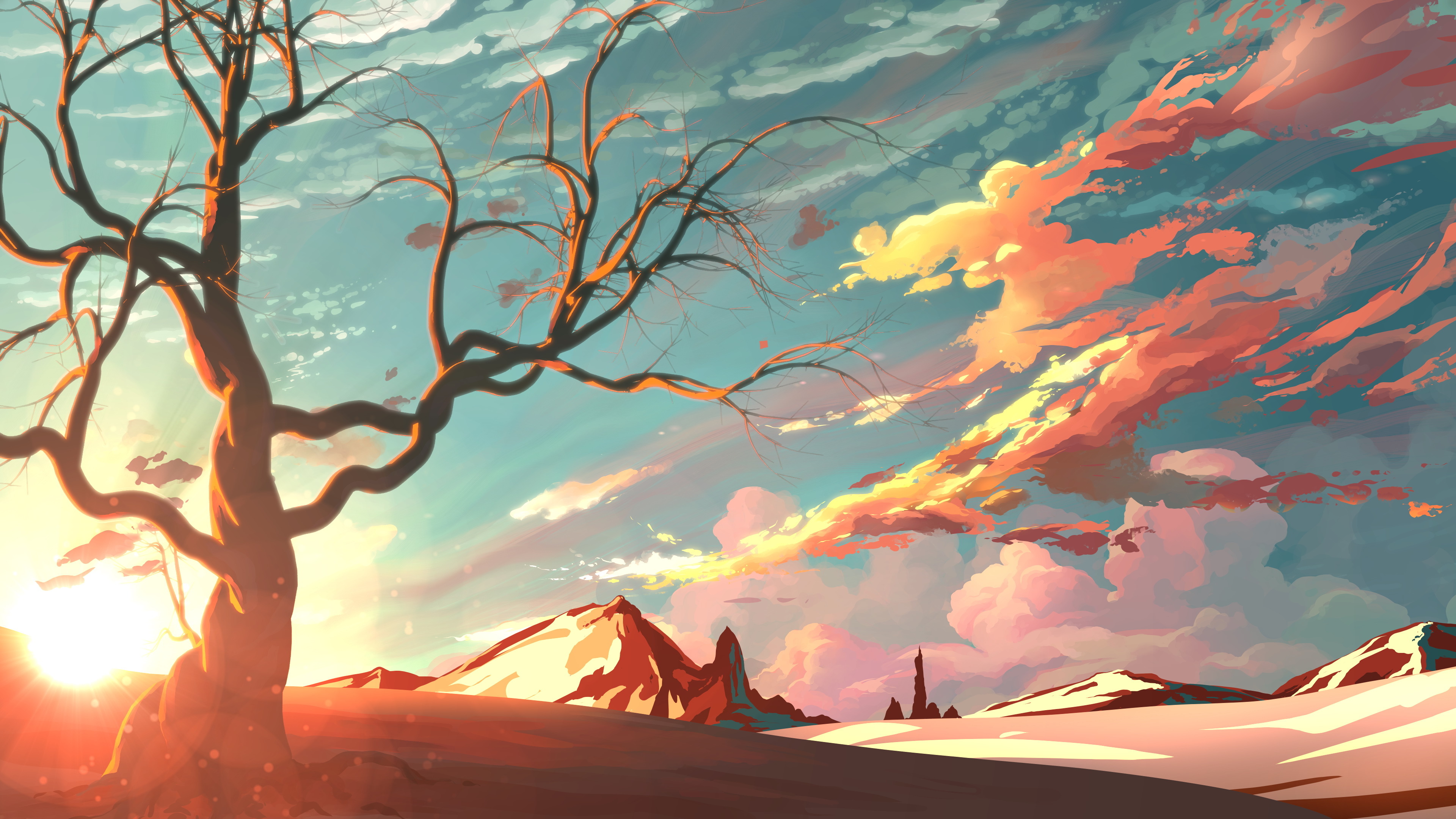 artistic, sky, sun, landscape, sunrise, tree