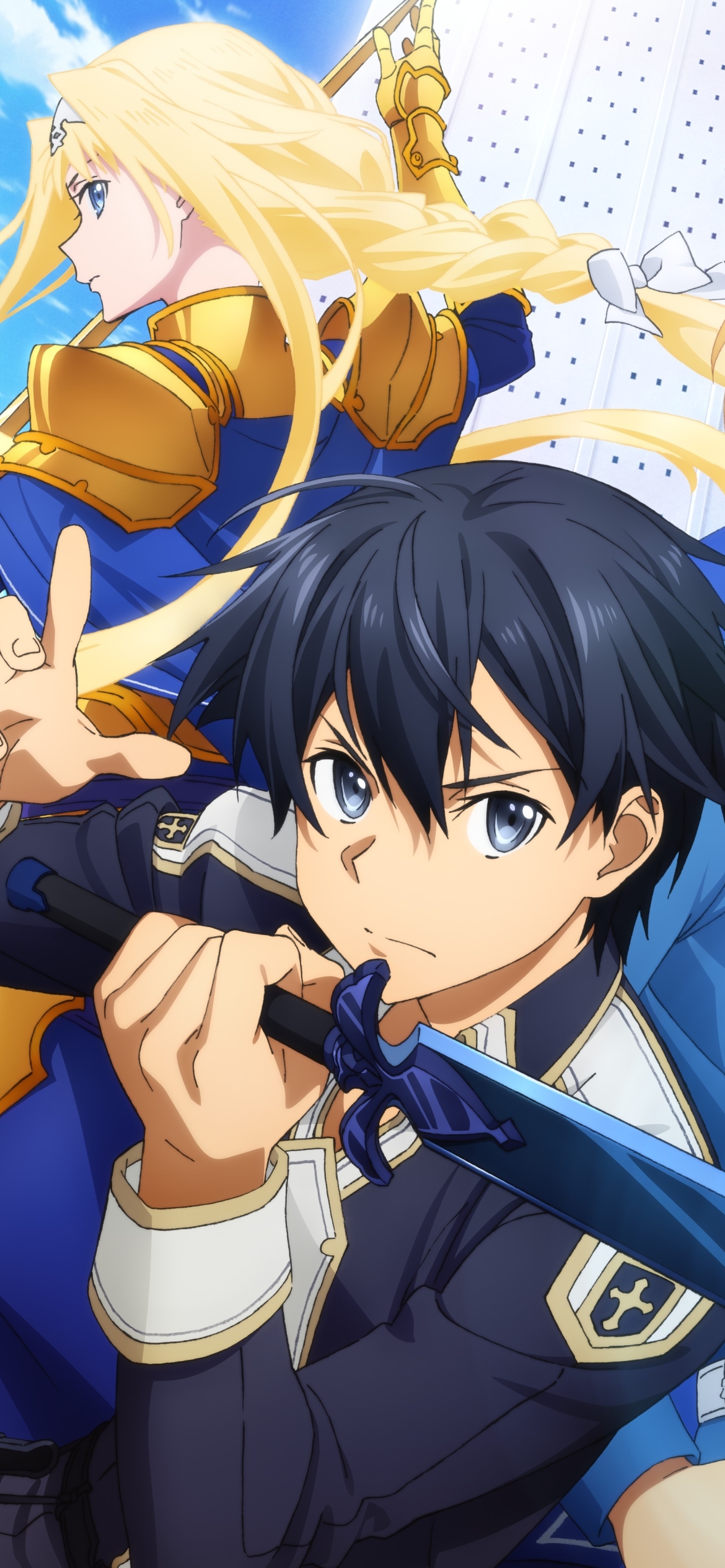 Download mobile wallpaper Anime, Sword Art Online, Blonde, Blue Eyes, Blue Hair, Kirito (Sword Art Online), Kazuto Kirigaya, Blue Rose Sword (Sword Art Online), Alice Zuberg, Sword Art Online: Alicization for free.