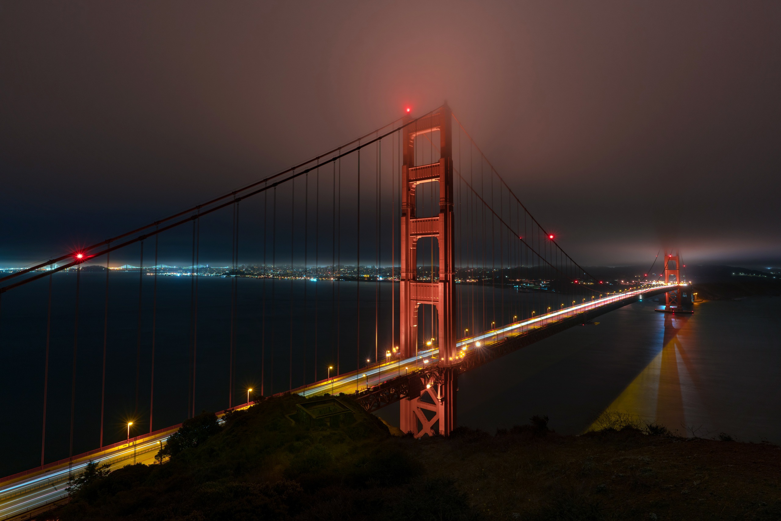 Скачать обои бесплатно Мосты, Ночь, Мост, Сан Франциско, Золотые Ворота, Сделано Человеком, Замедленная Киносъёмка картинка на рабочий стол ПК