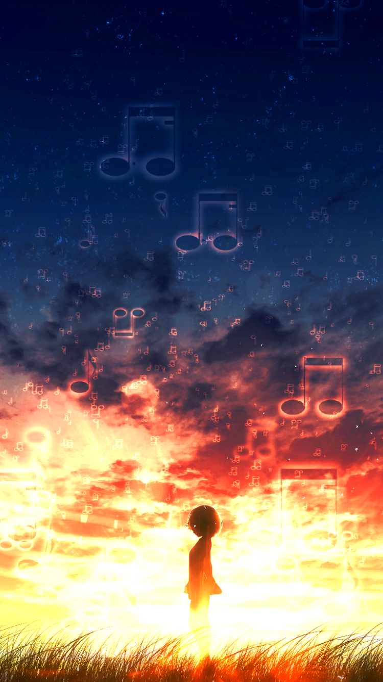 Download mobile wallpaper Anime, Sunset, Original, Musical Note for free.