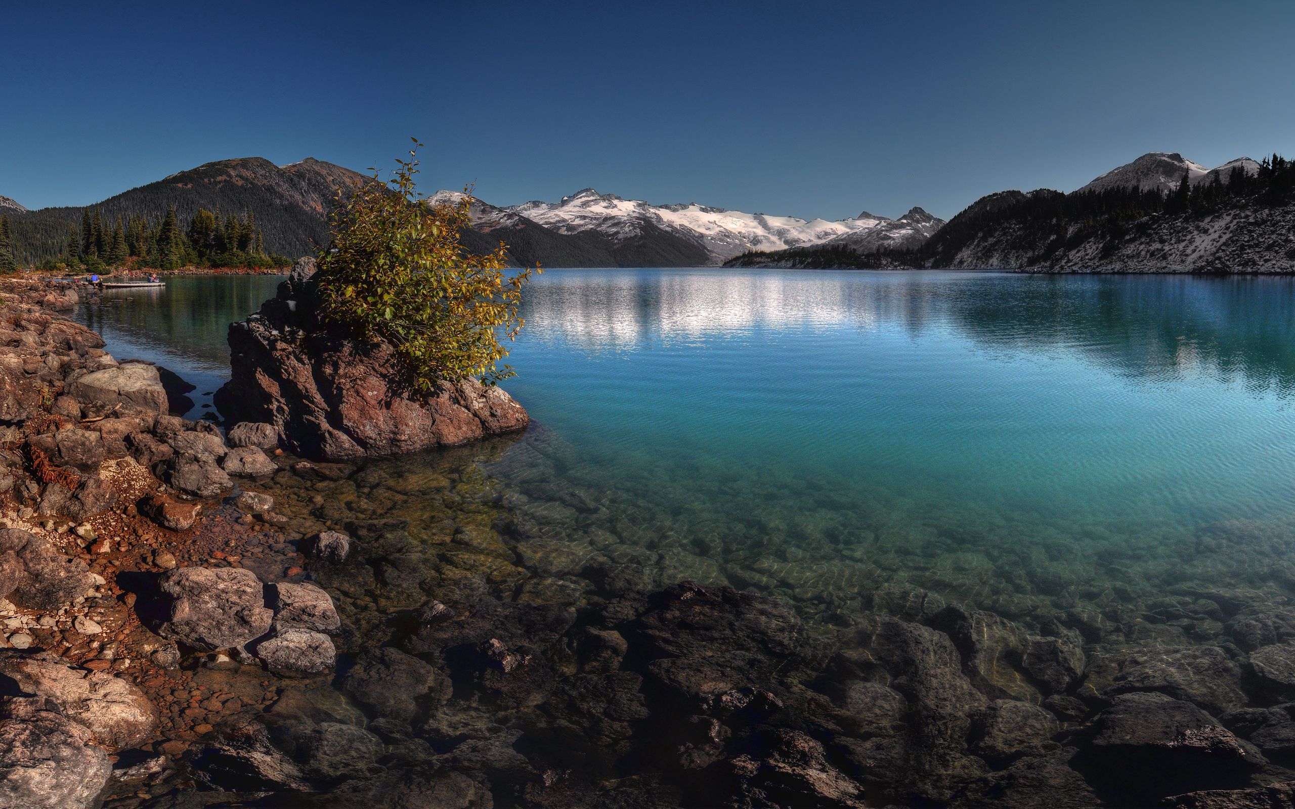 transparent, nature, stones, mountains, bush, lake, bottom Full HD