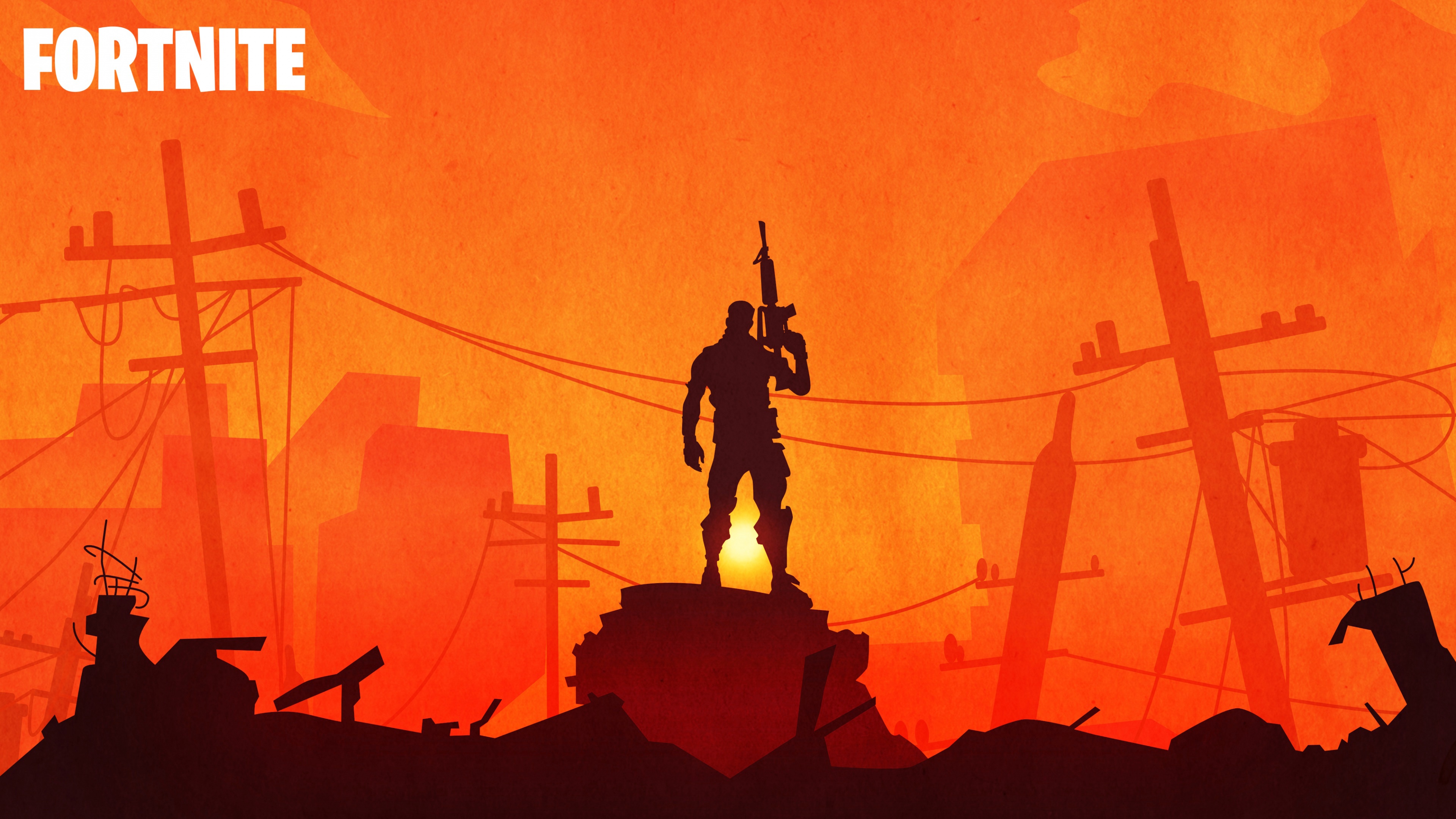 fortnite, silhouette, video game, sunset, warrior