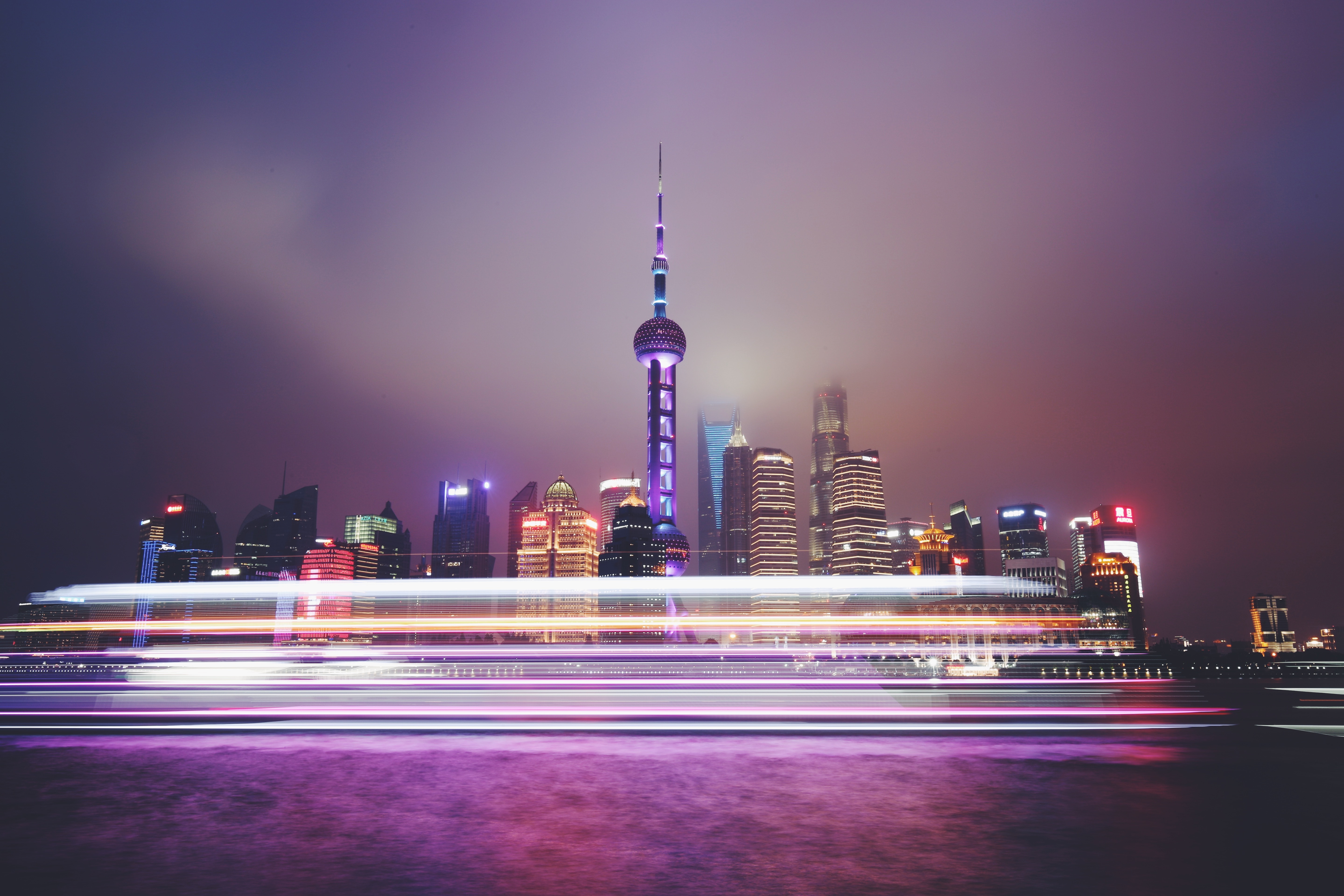 83808 télécharger le fond d'écran villes, nuit, l'architecture, les lumières, lumières, longue exposition, mégalopole, paysage urbain, cityscape, shanghaï, shanghai - économiseurs d'écran et images gratuitement