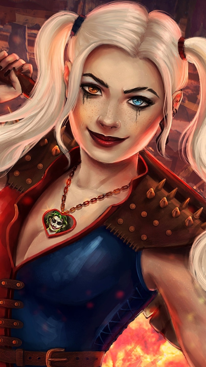 Handy-Wallpaper Blond, Heterochromie, Blondinen, Comics, Harley Quinn, Twintails, Lippenstift kostenlos herunterladen.