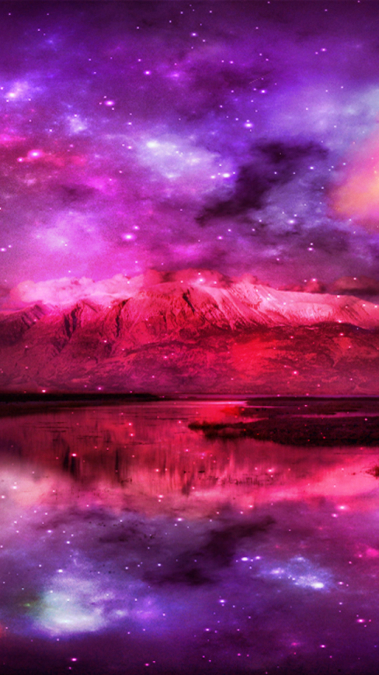 Скачать картинку Пейзаж, Фэнтези, Луна, Озеро, Пурпурный в телефон бесплатно.