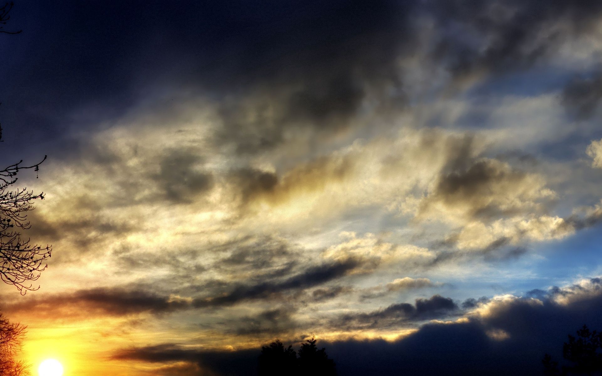 clouds, nature, sunset, sky, twilight, dusk, evening, shadows Phone Background