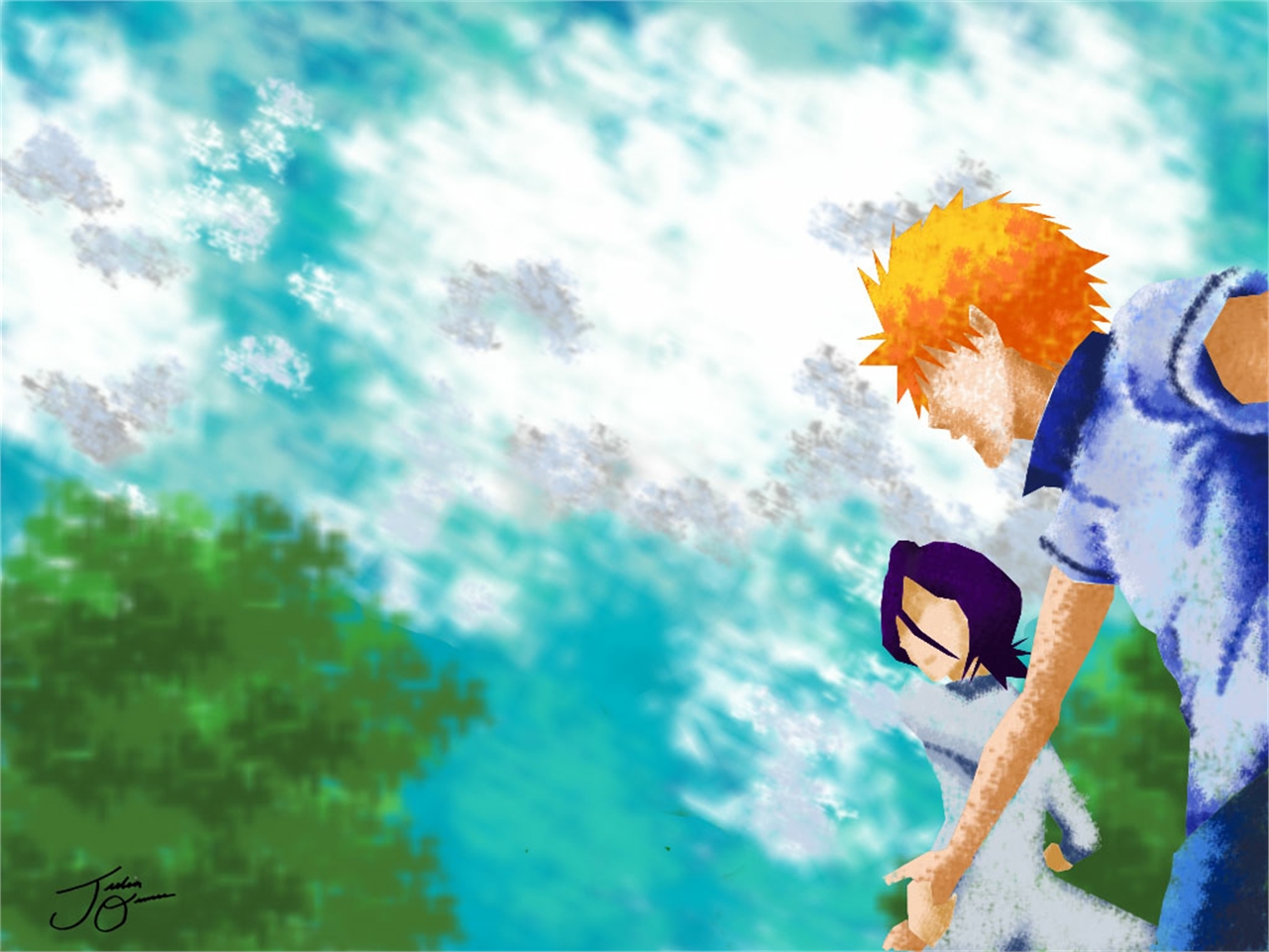 Handy-Wallpaper Bleach, Rukia Kuchiki, Animes, Ichigo Kurosaki kostenlos herunterladen.