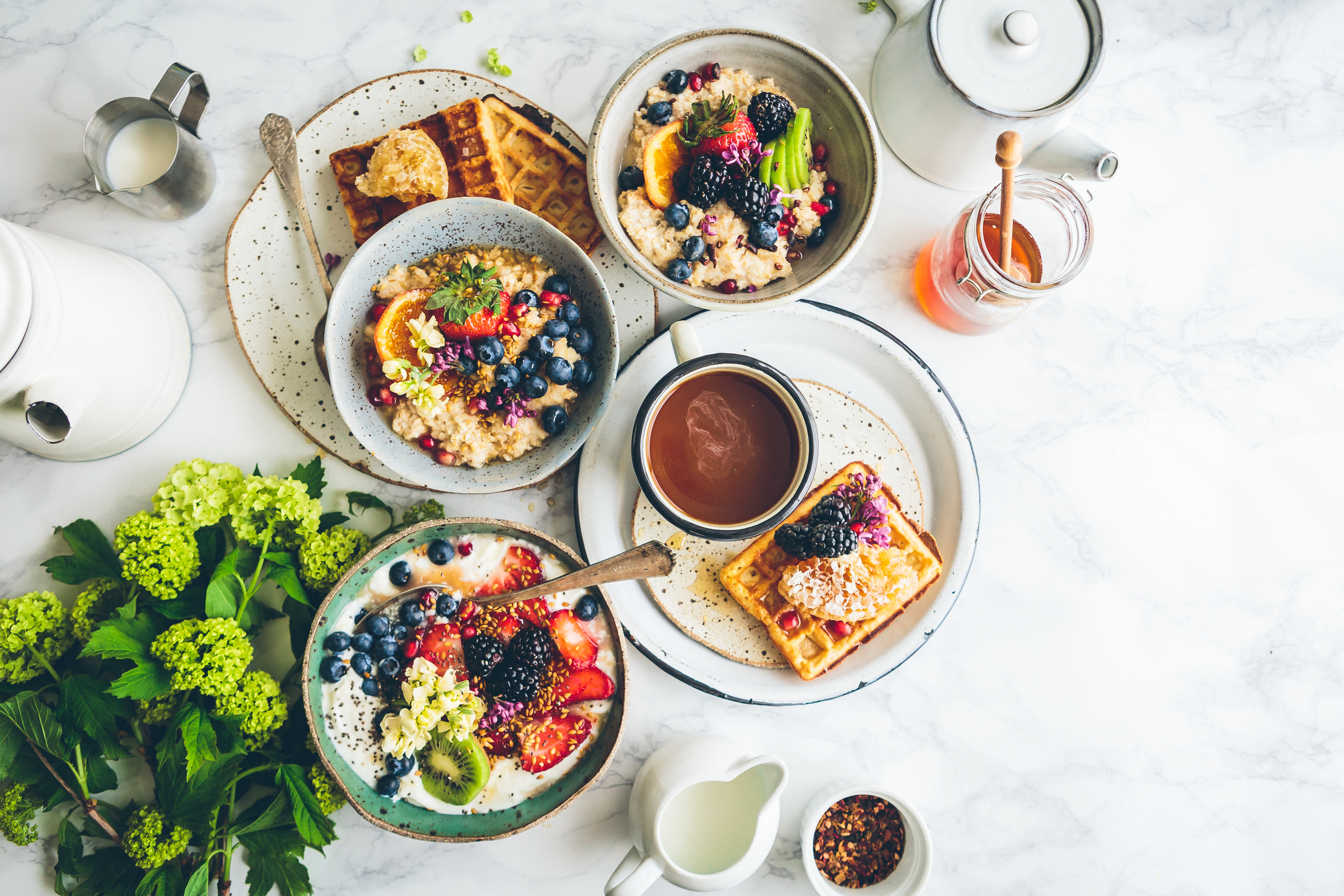 food, waffles, fruits, breakfast, porridge HD wallpaper