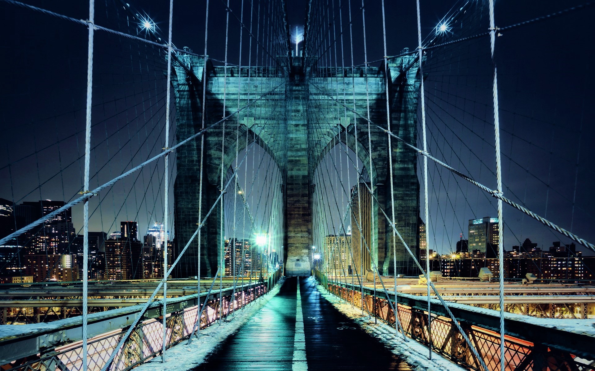 Téléchargez des papiers peints mobile Nuit, Pont, New York, Pont De Brooklyn, Des Ponts, Construction Humaine gratuitement.