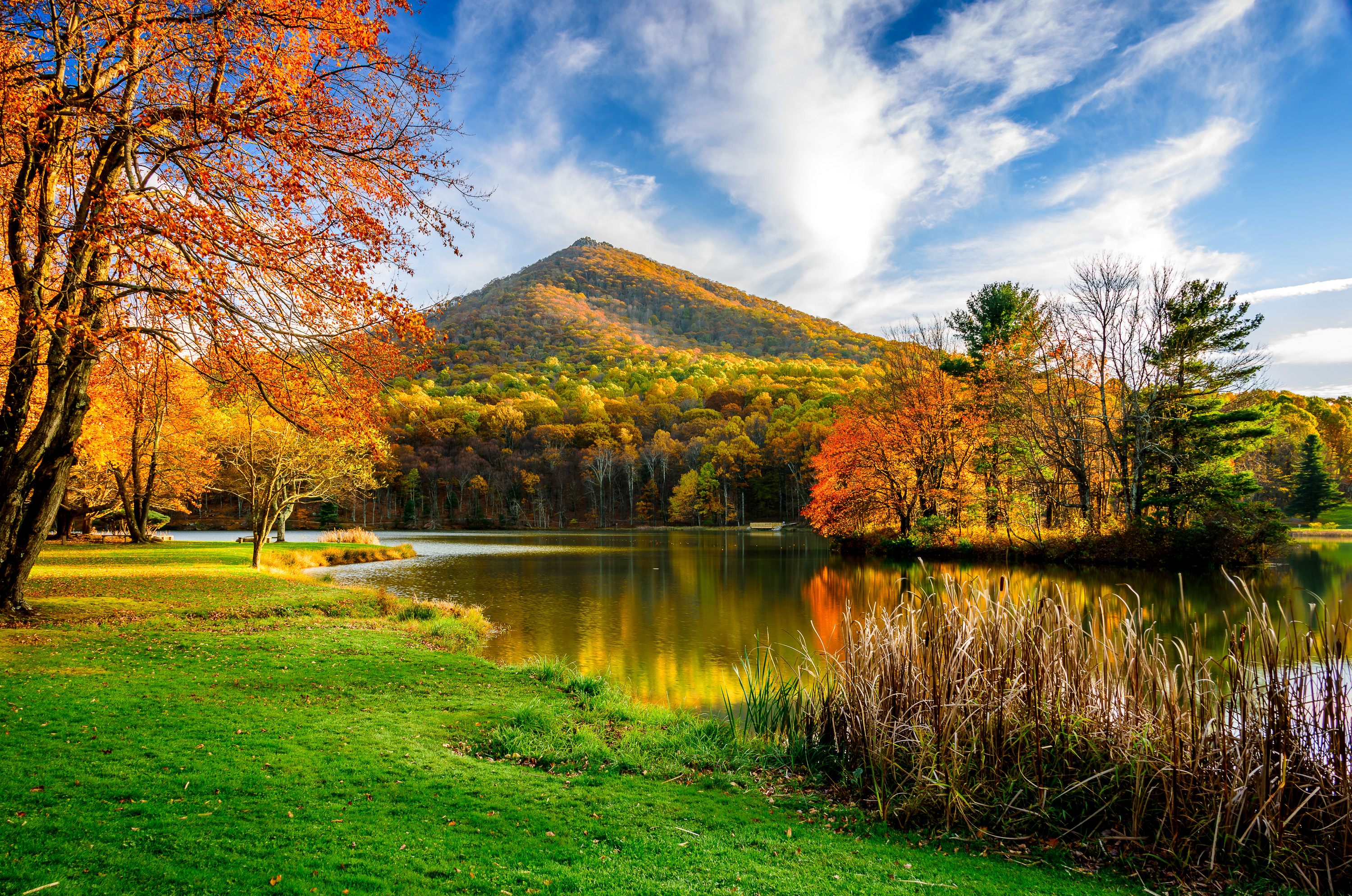 Скачать обои бесплатно Река, Осень, Гора, Лес, Дерево, Ландшафт, Земля/природа картинка на рабочий стол ПК