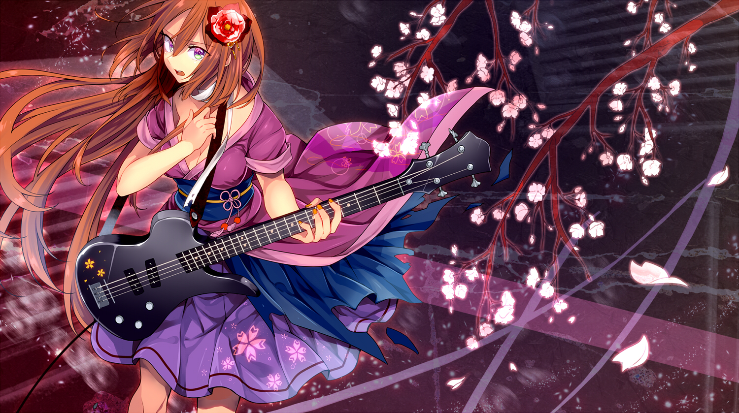 Baixe gratuitamente a imagem Anime, Flor, Guitarra, Cabelo Longo, Cabelo Castanho, Musica na área de trabalho do seu PC