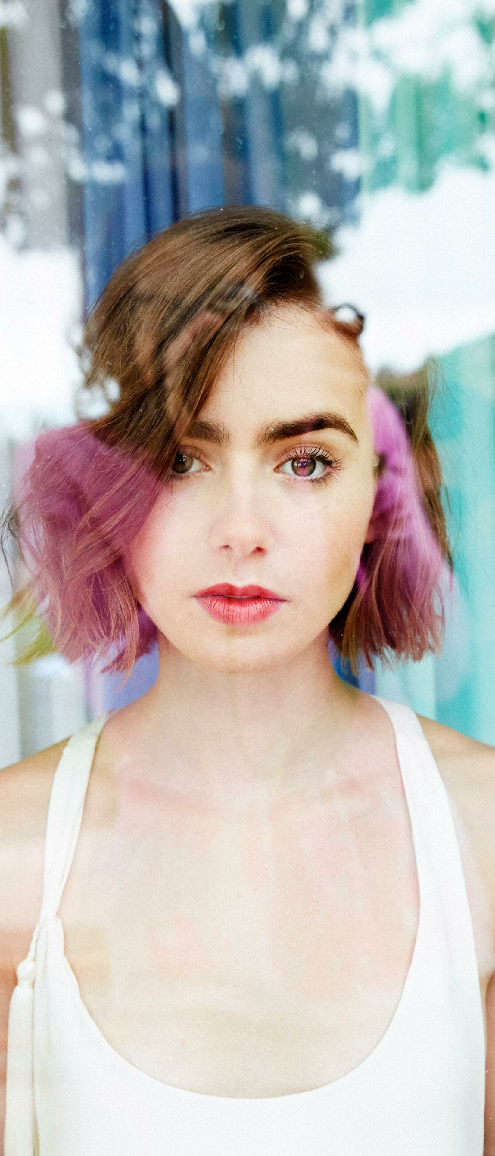 Baixar papel de parede para celular de Inglês, Morena, Celebridade, Cabelo Castanho, Cabelo Curto, Atriz, Lily Collins gratuito.