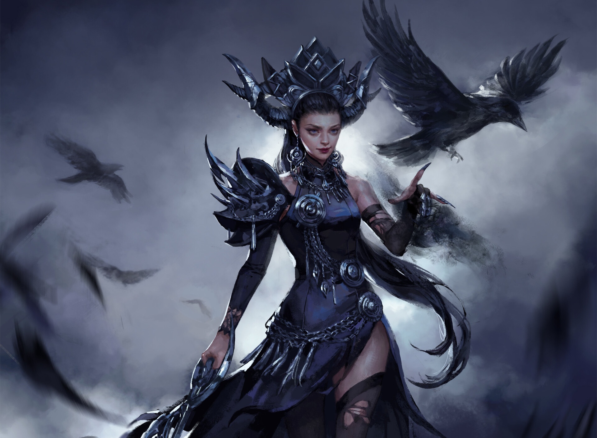 Free download wallpaper Fantasy, Bird, Raven, Witch on your PC desktop