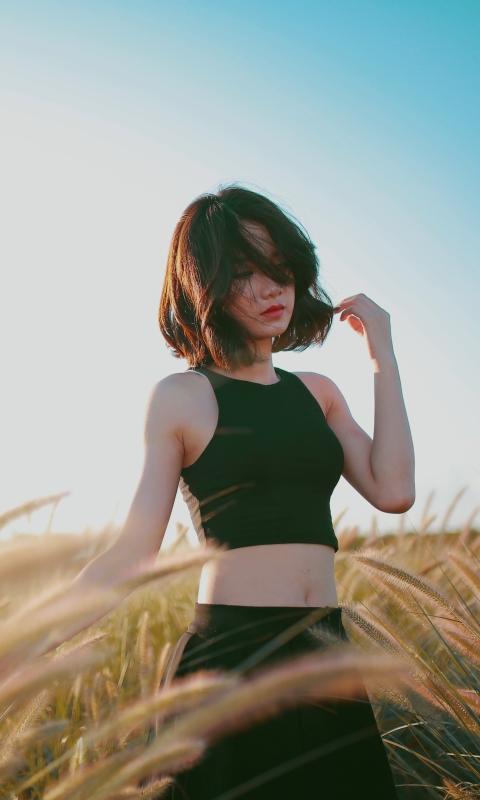 Download mobile wallpaper Wheat, Mood, Brunette, Model, Women, Asian, Short Hair for free.