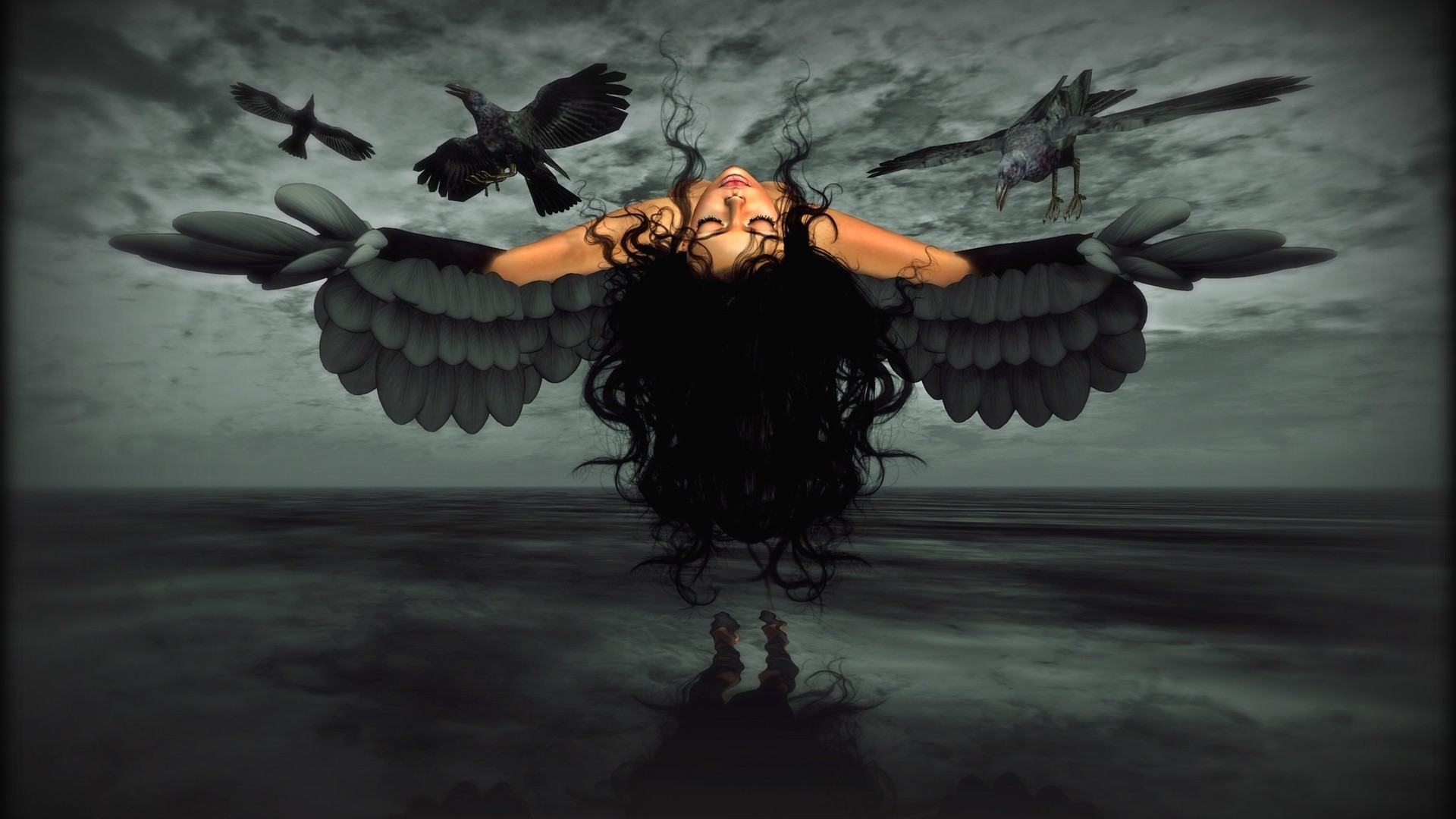 Download mobile wallpaper Fantasy, Dark, Wings, Angel, Raven for free.