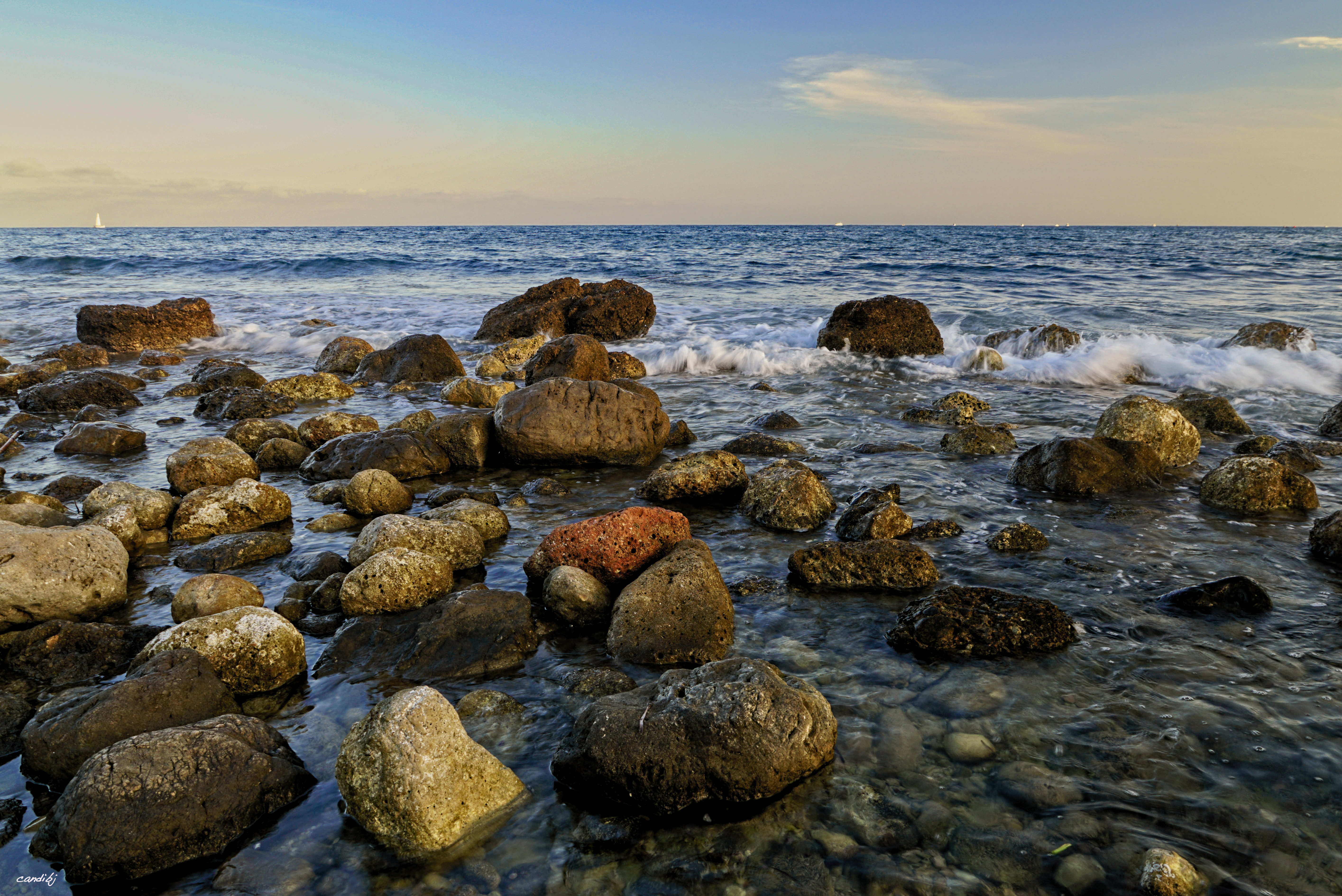 Download mobile wallpaper Shore, Nature, Bank, Stones, Waves, Sea for free.