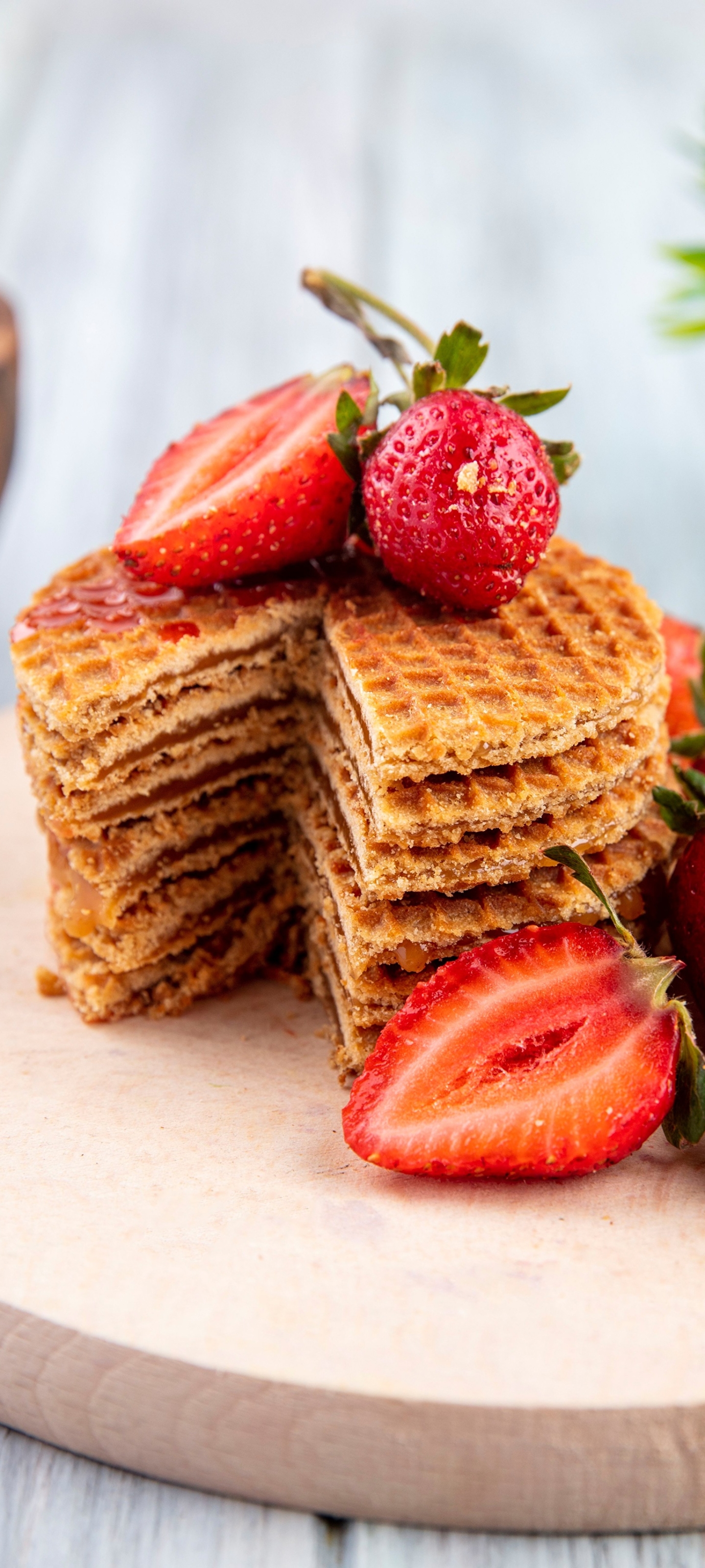 Download mobile wallpaper Food, Strawberry, Berry, Fruit, Waffle, Breakfast for free.