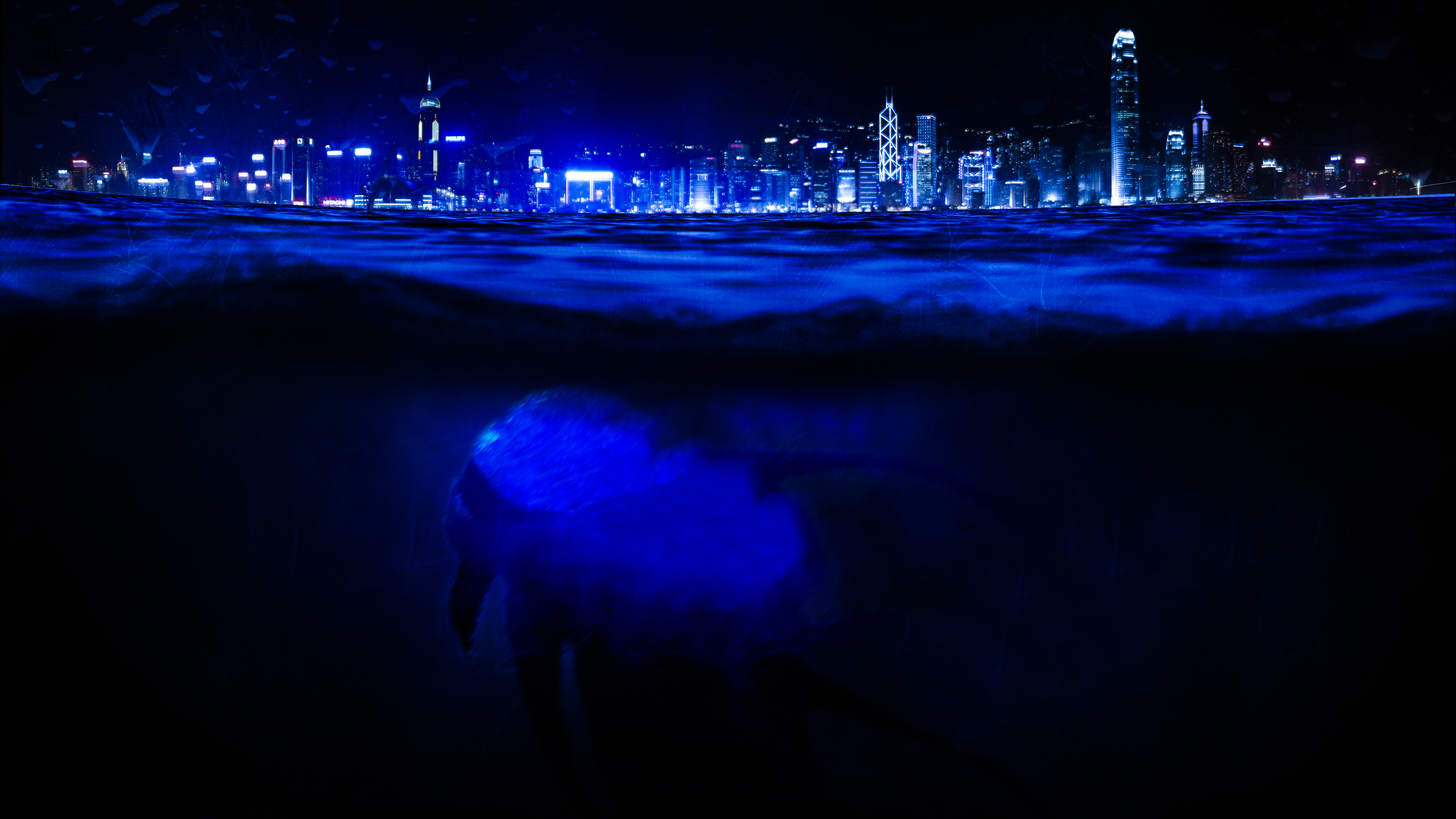 Free download wallpaper Fantasy, Sea, Night, City, Photoshop, Underwater, Sea Monster on your PC desktop