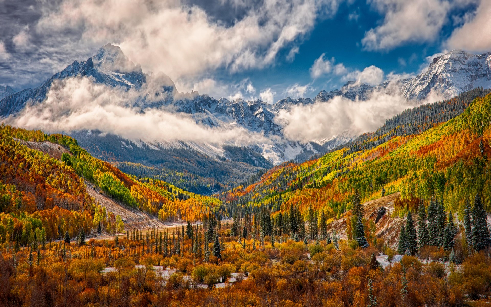 Laden Sie das Landschaft, Herbst, Wald, Baum, Gebirge, Wolke, Erde/natur-Bild kostenlos auf Ihren PC-Desktop herunter