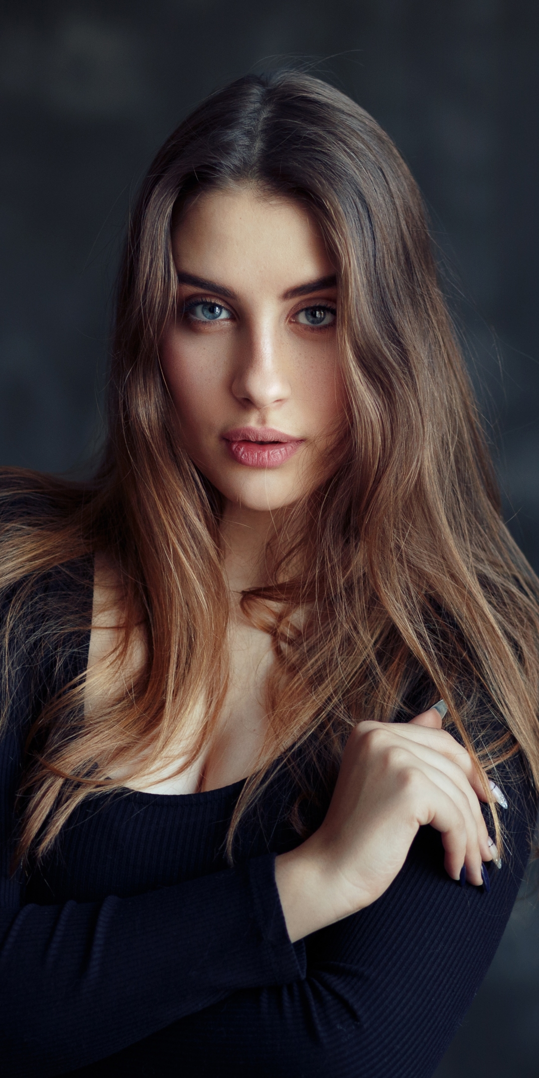 Download mobile wallpaper Brunette, Model, Women, Blue Eyes for free.