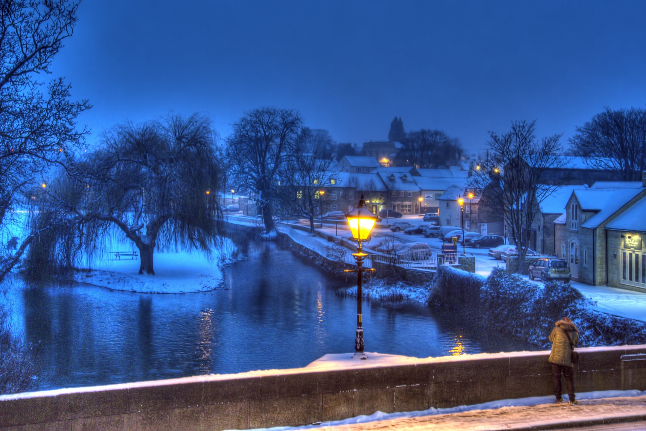 Download mobile wallpaper Winter, Night, Photography, Town for free.