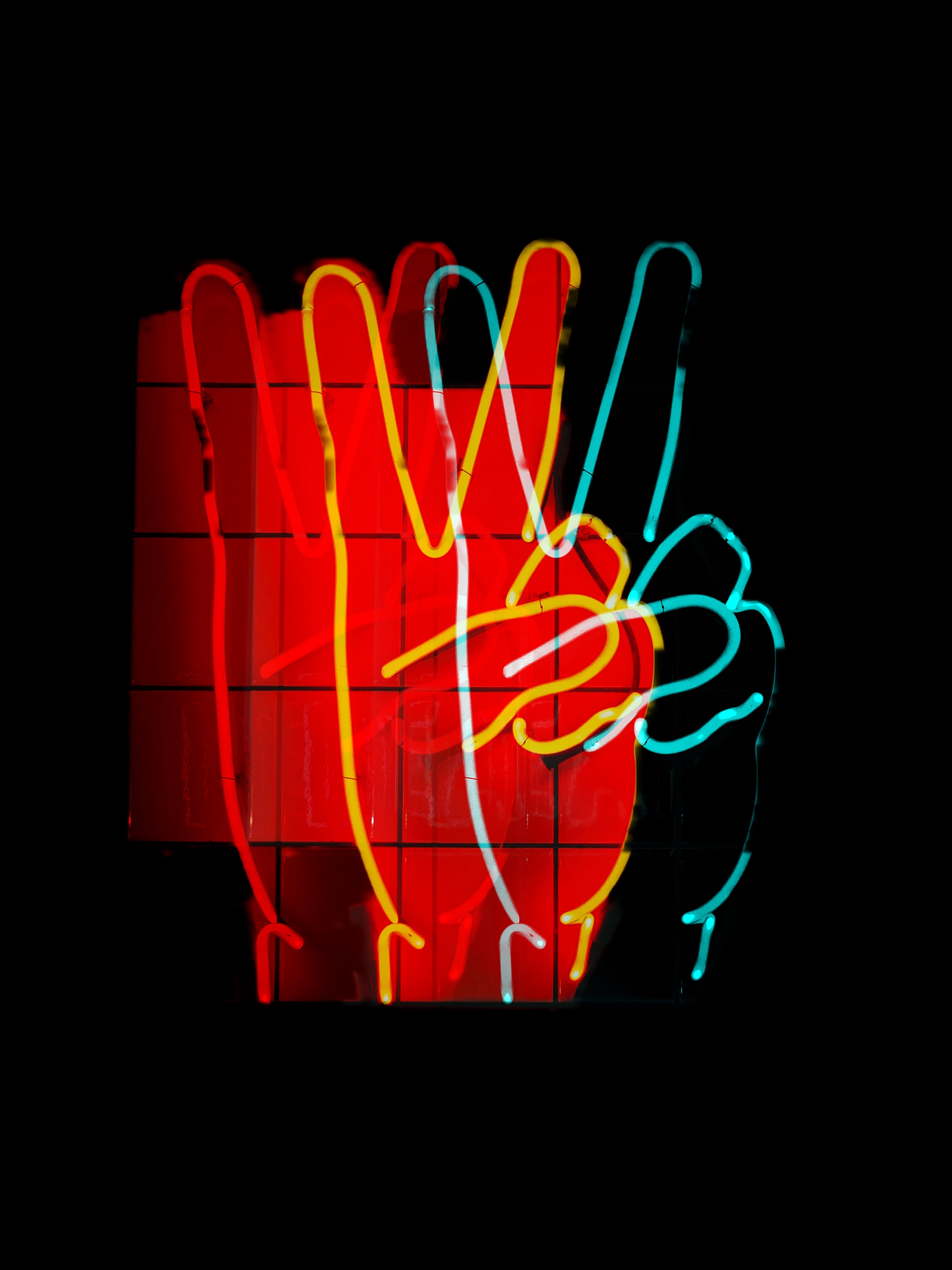 dark, neon, hands, gesture