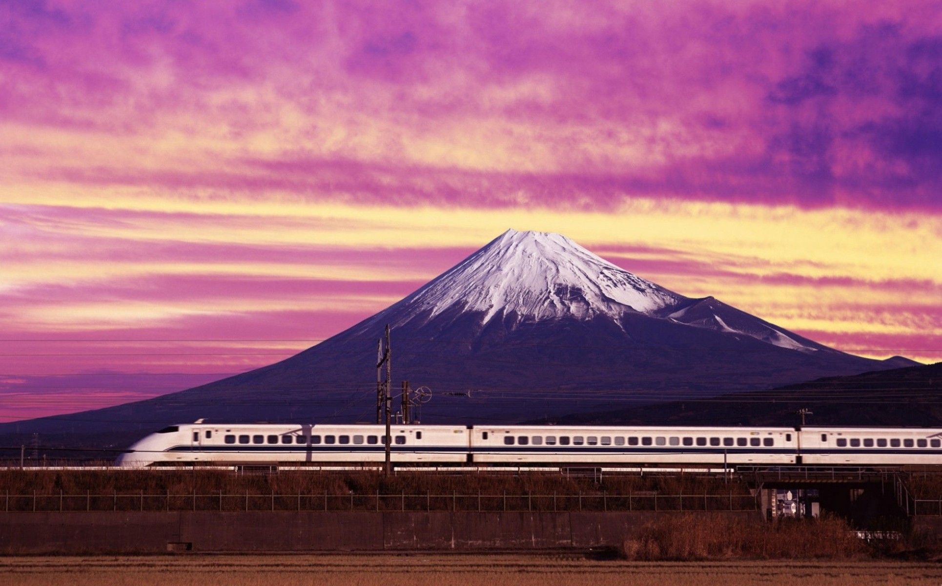 Handy-Wallpaper Zug, Berg Fuji, Fahrzeuge kostenlos herunterladen.