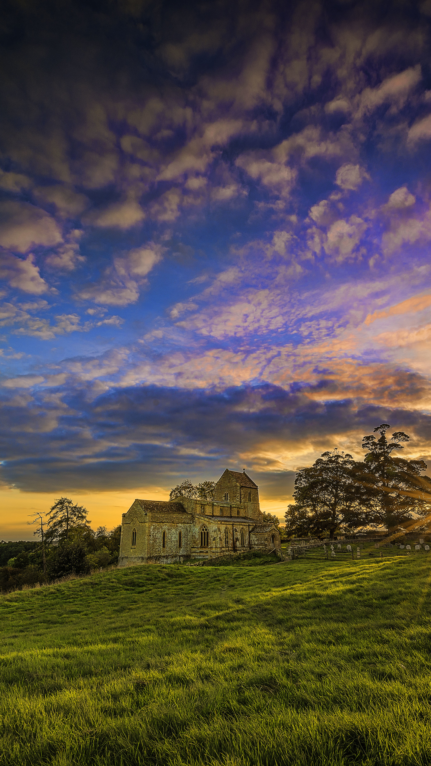 Download mobile wallpaper Landscape, Sunset, Cloud, Church, Churches, Religious for free.