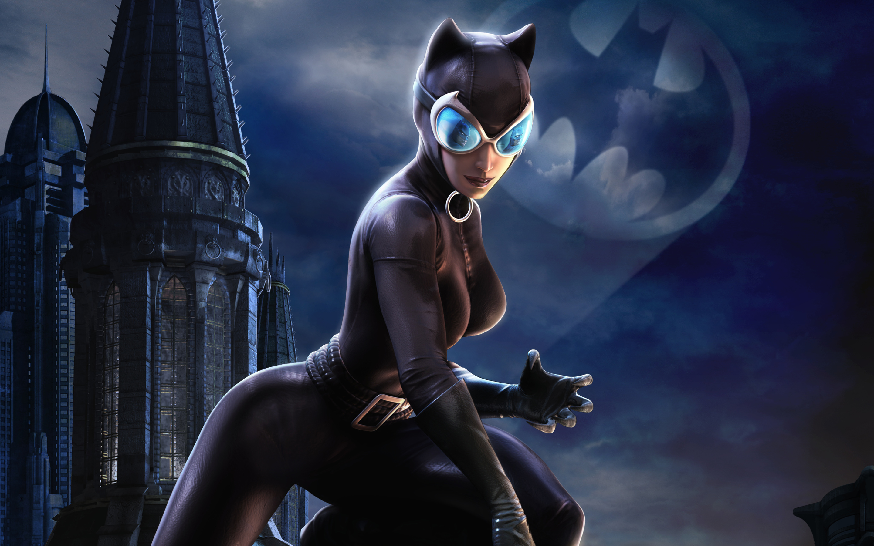bat signal, batman: arkham city, video game, catwoman, batman