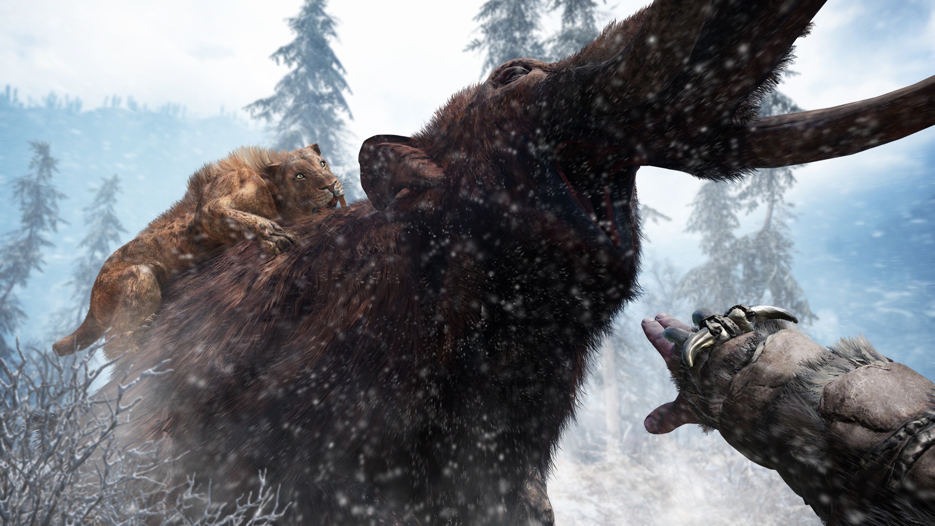 video game, far cry primal, mammoth, saber toothed tiger, far cry
