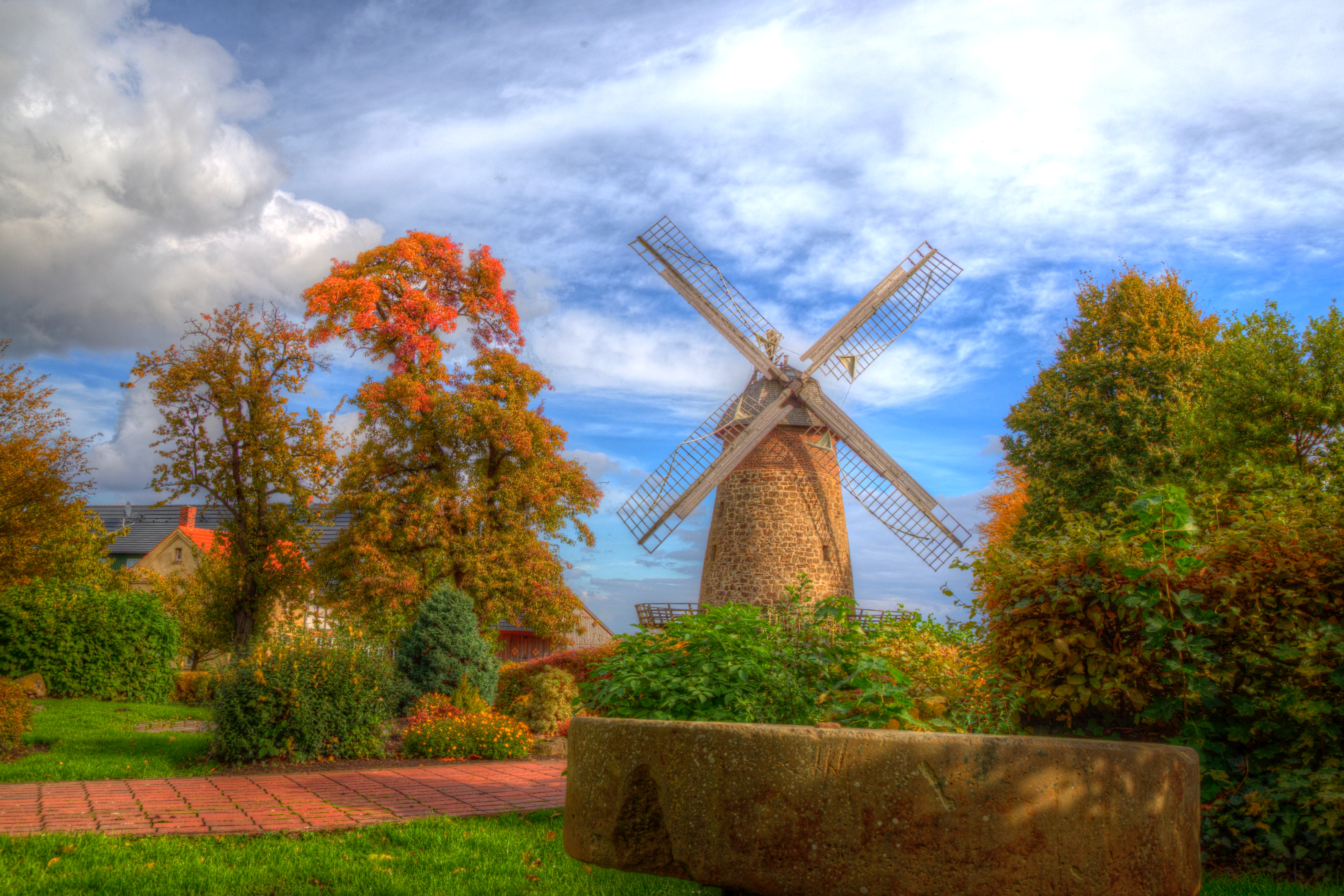 Free download wallpaper Fall, Hdr, Germany, Windmill, Man Made on your PC desktop