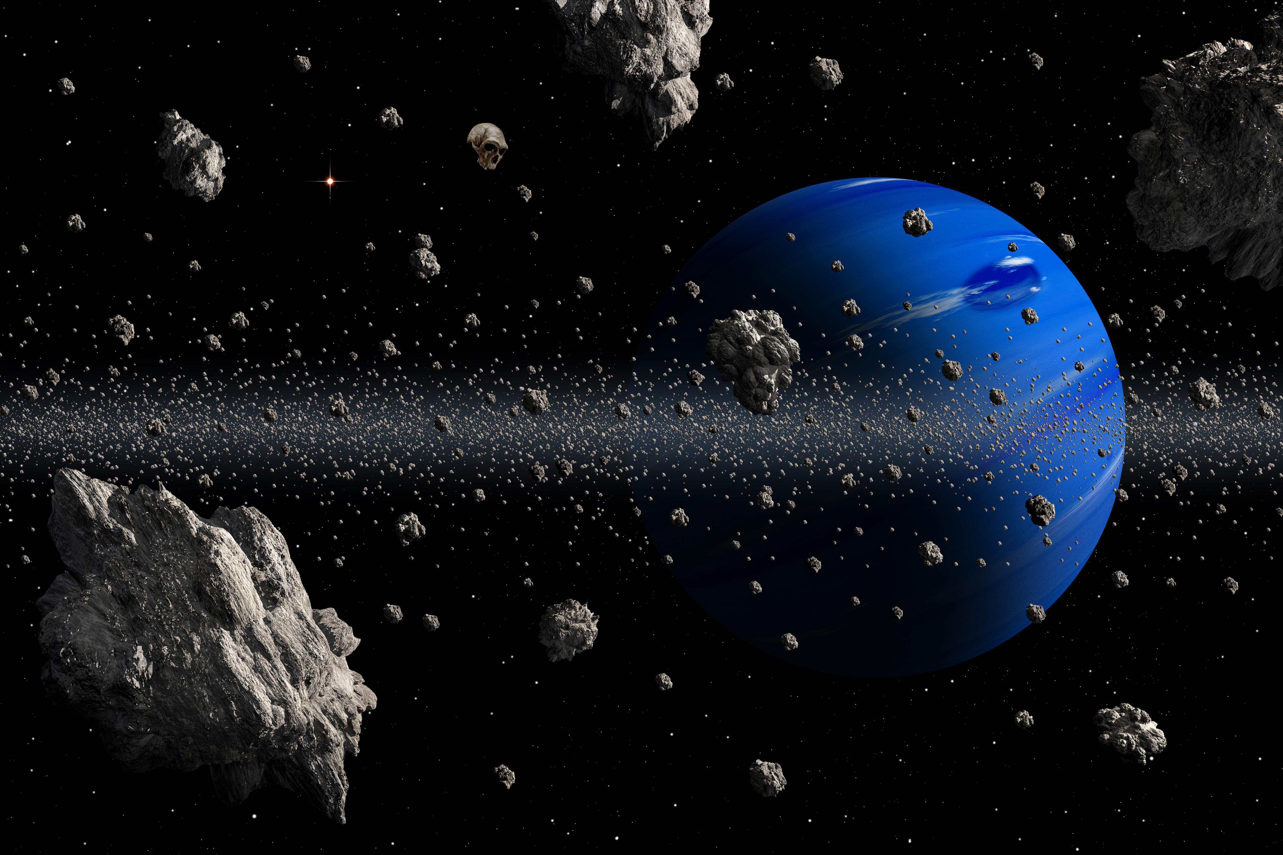 56133 Hintergrundbild herunterladen asteroiden, universum, planeten, blau, planet, asteroidengürtel - Bildschirmschoner und Bilder kostenlos