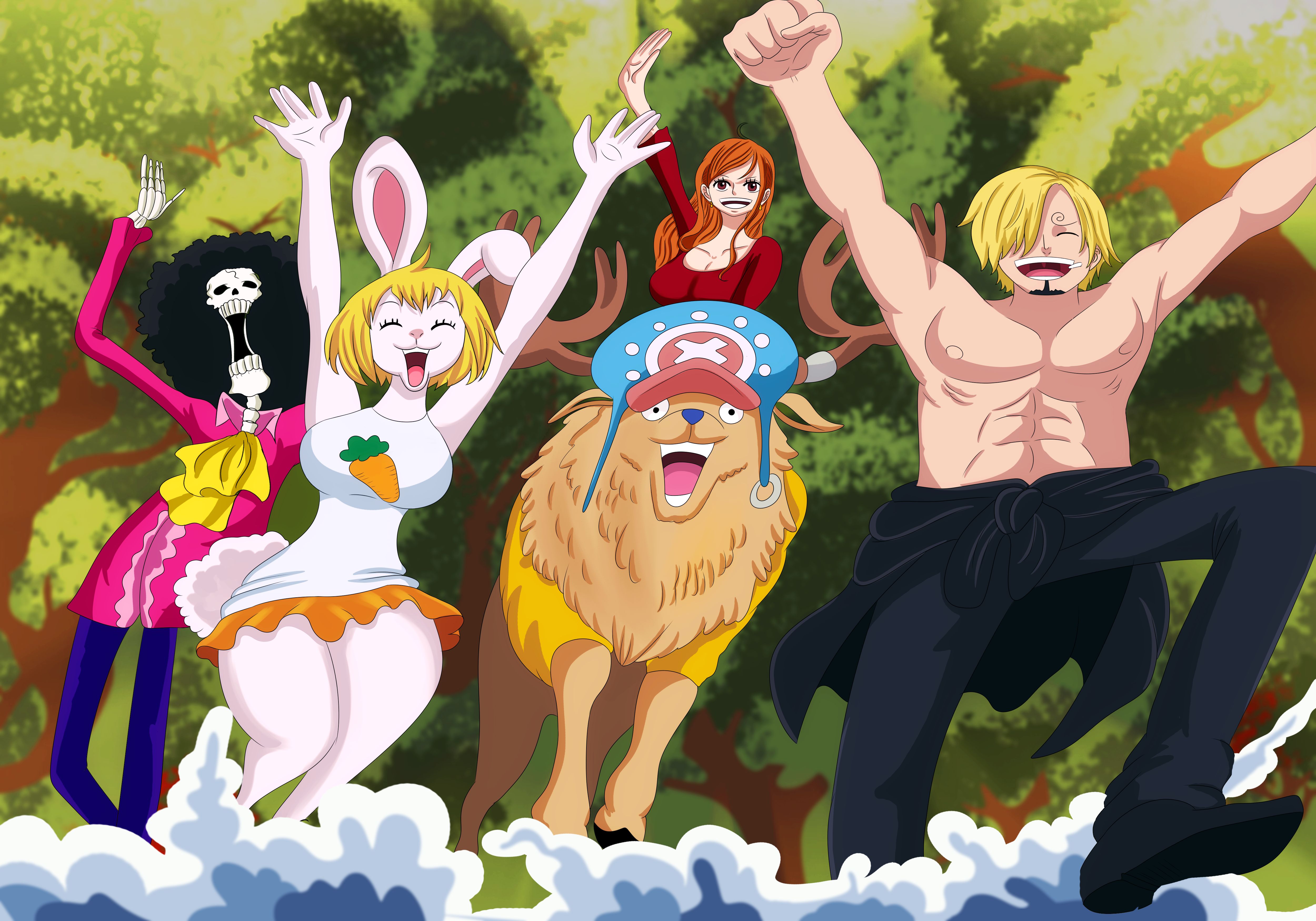 anime, one piece, brook (one piece), carrot (one piece), nami (one piece), sanji (one piece), tony tony chopper