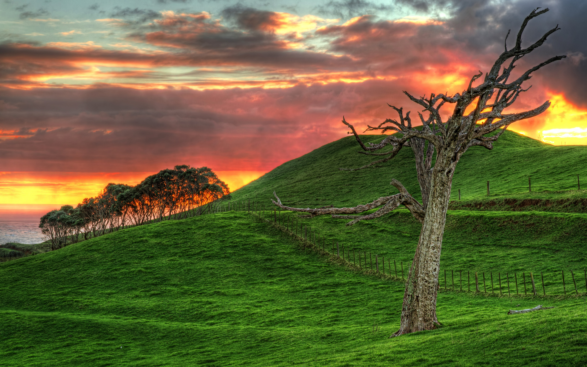 Free download wallpaper Landscape, Sunset, Grass, Sky, Sunrise, Earth, Hill, Hdr, Cloud, Scenic on your PC desktop