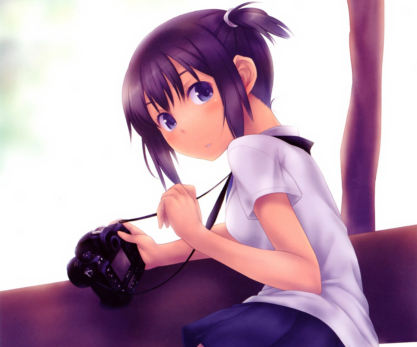 Free download wallpaper Sight, Opinion, Camera, Girl, Brunette, Anime on your PC desktop