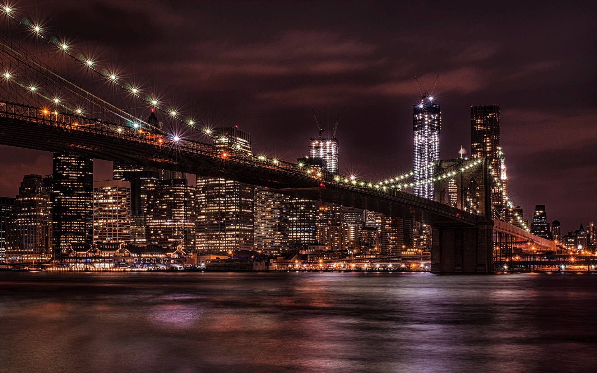Download mobile wallpaper Bridges, Night, Light, New York, Brooklyn Bridge, Man Made for free.