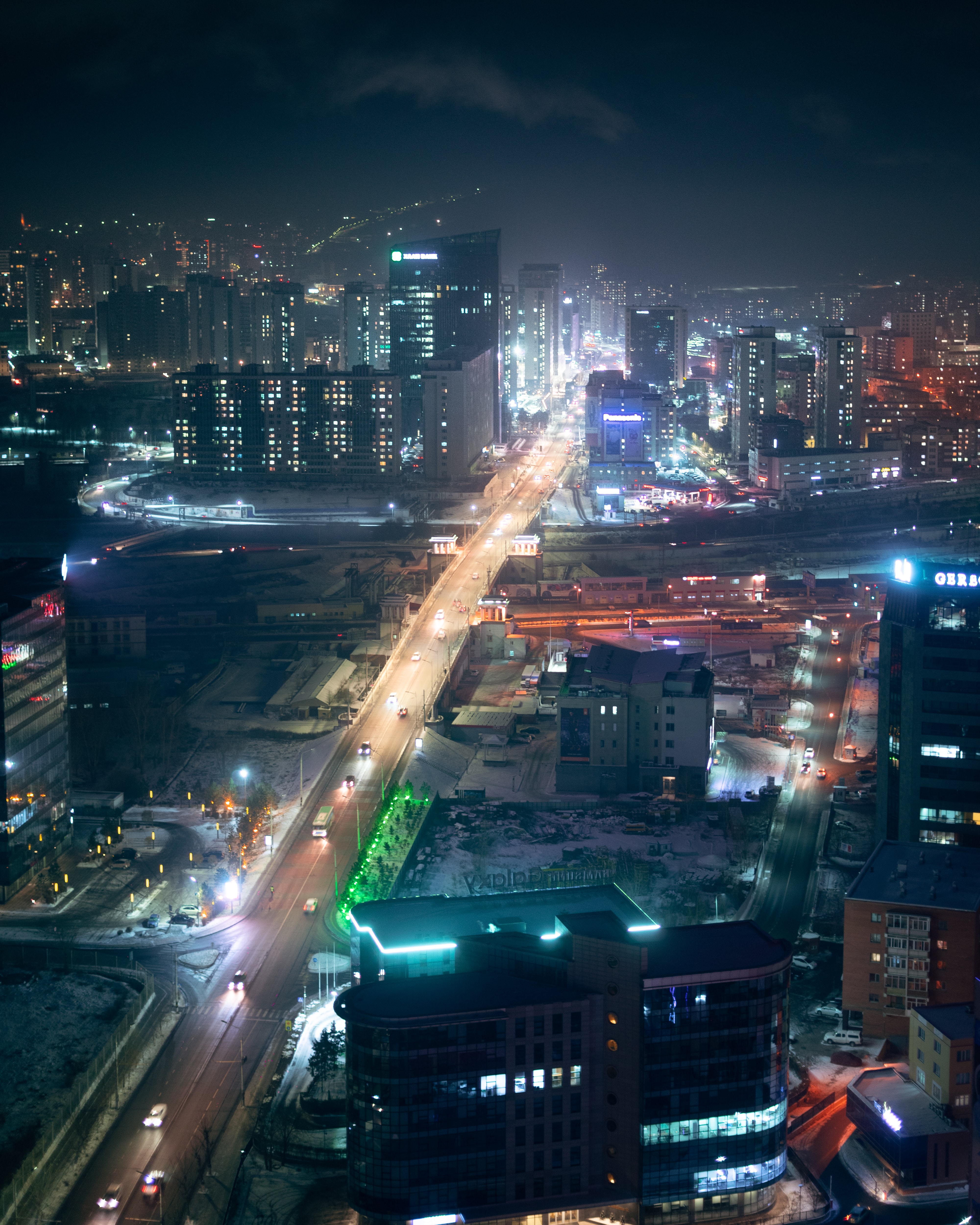 lights, roads, building, cities, streets, view from above, night city
