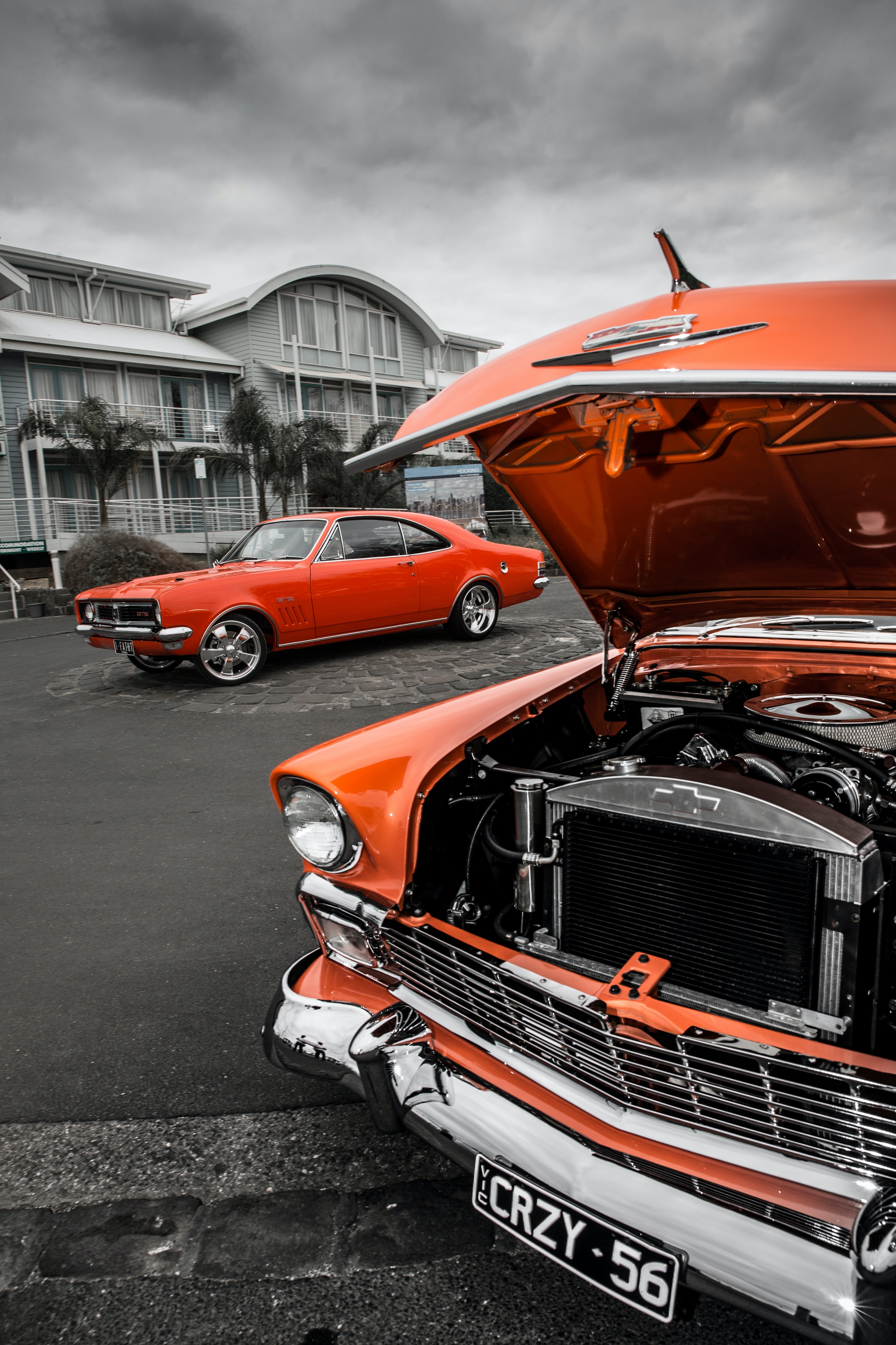 retro, cars, orange, vintage